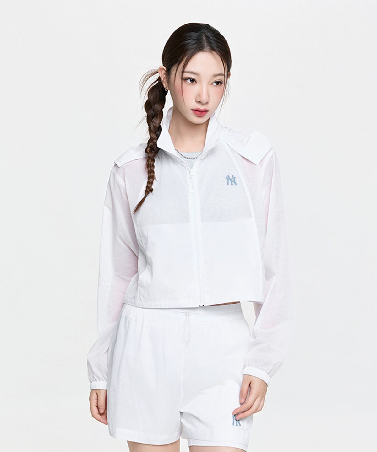 엠엘비(MLB) 여성 스포티브 립스탑 초경량 시스루 바람막이 NY (White)