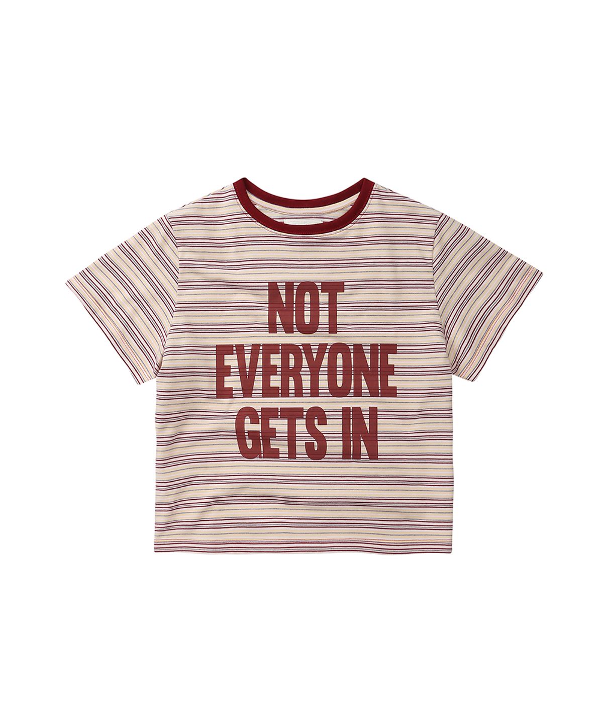 이이이알알알(EEERRR) Not everyone stripe set-up semi-crop T-shirt (Red)