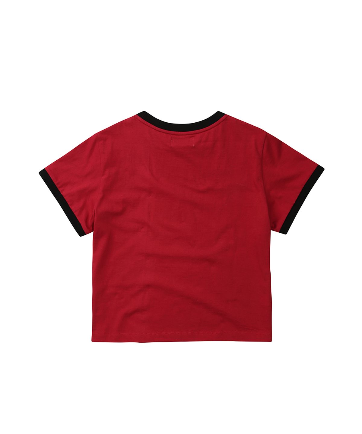 이이이알알알(EEERRR) Saint licence artwork semi-crop ringer T-shirt (Red)