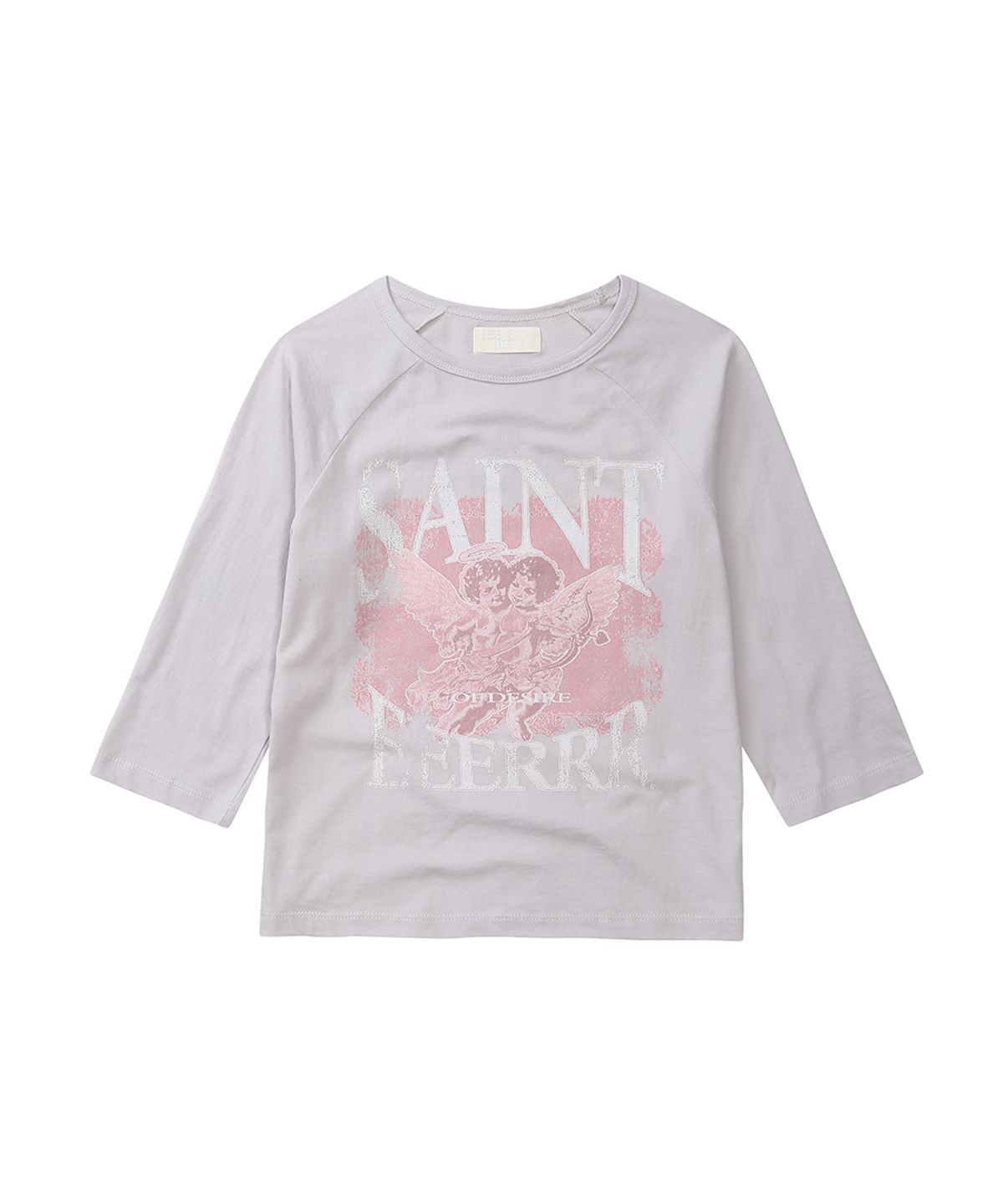 이이이알알알(EEERRR) Saint cupid artwork printing raglan 3/4 T-shirt (Light Gray)
