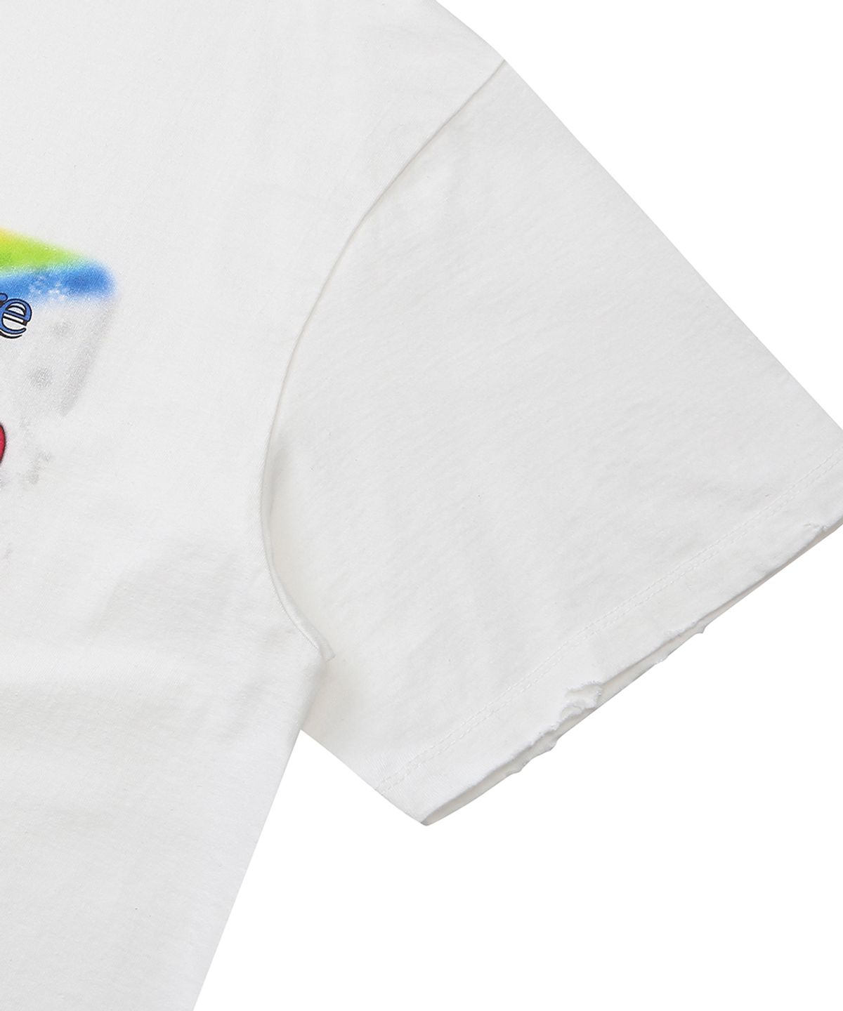 이이이알알알(EEERRR) Saint licence artwork over-crop fit damaged T-shirt (White)