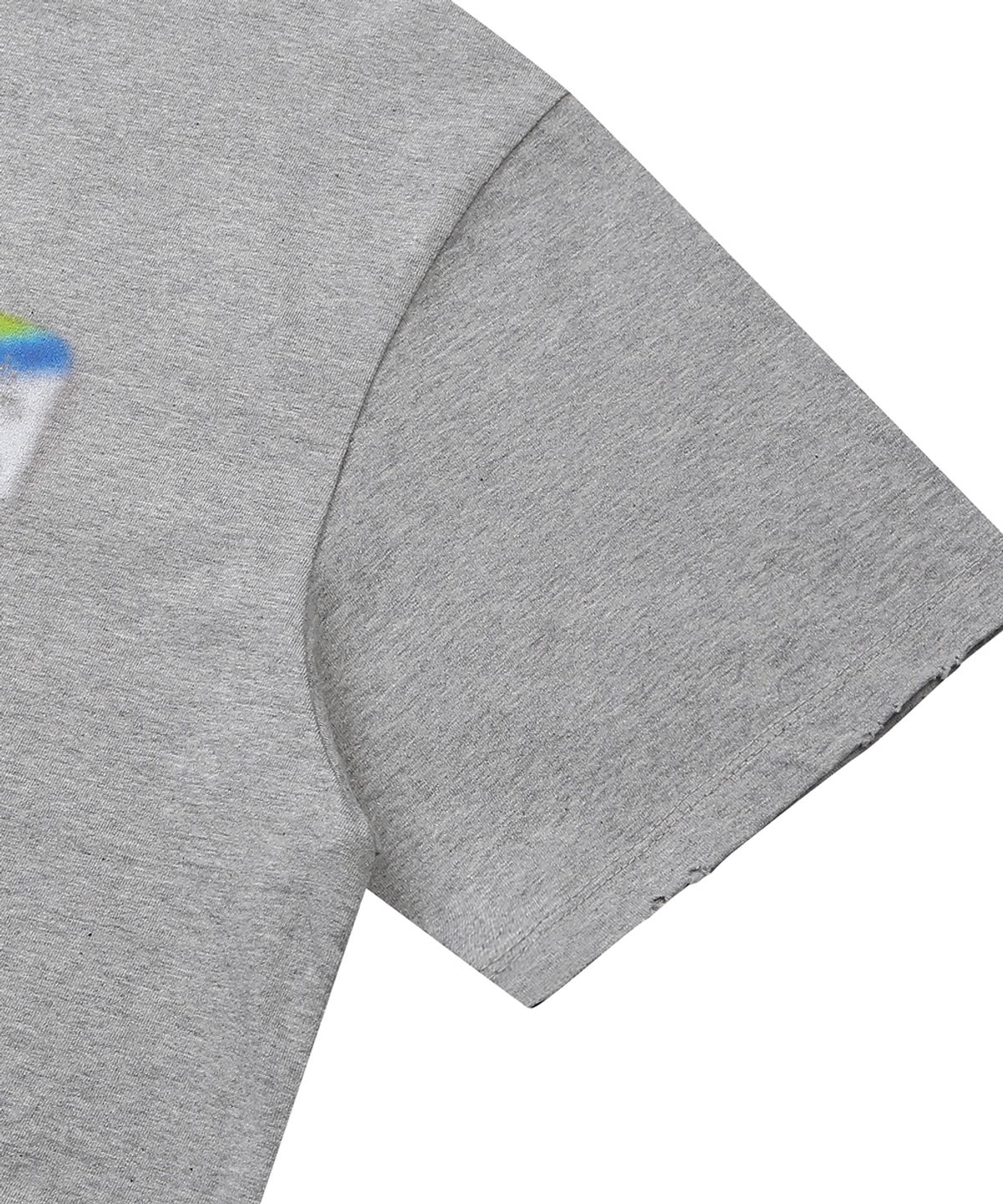 이이이알알알(EEERRR) Saint licence artwork over-crop fit damaged T-shirt (Melange)