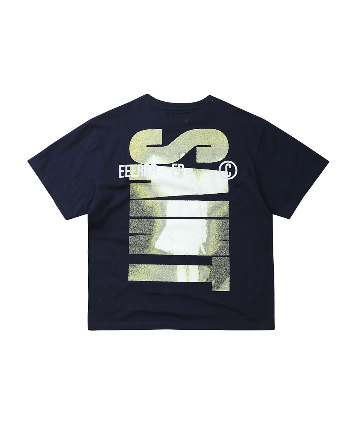 이이이알알알(EEERRR) Big saint logo over-crop fit t-shirt (Navy)