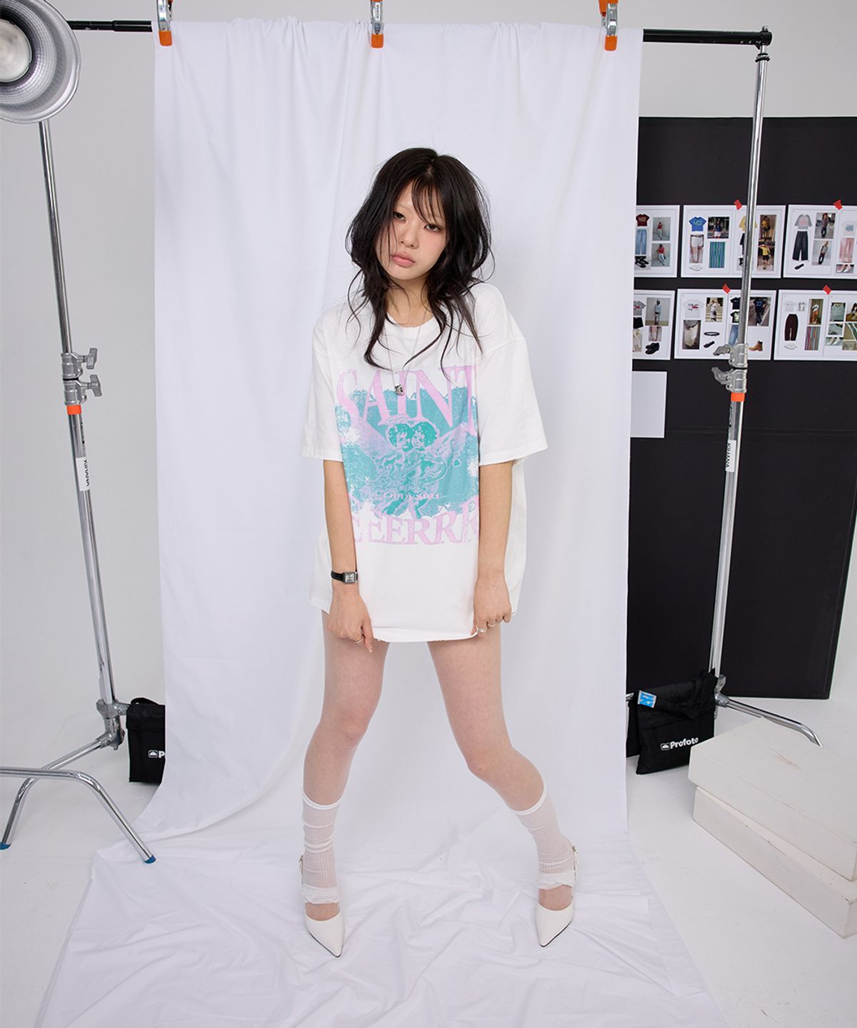 이이이알알알(EEERRR) Saint cupid artwork overfit damaged washing t-shirt (White)