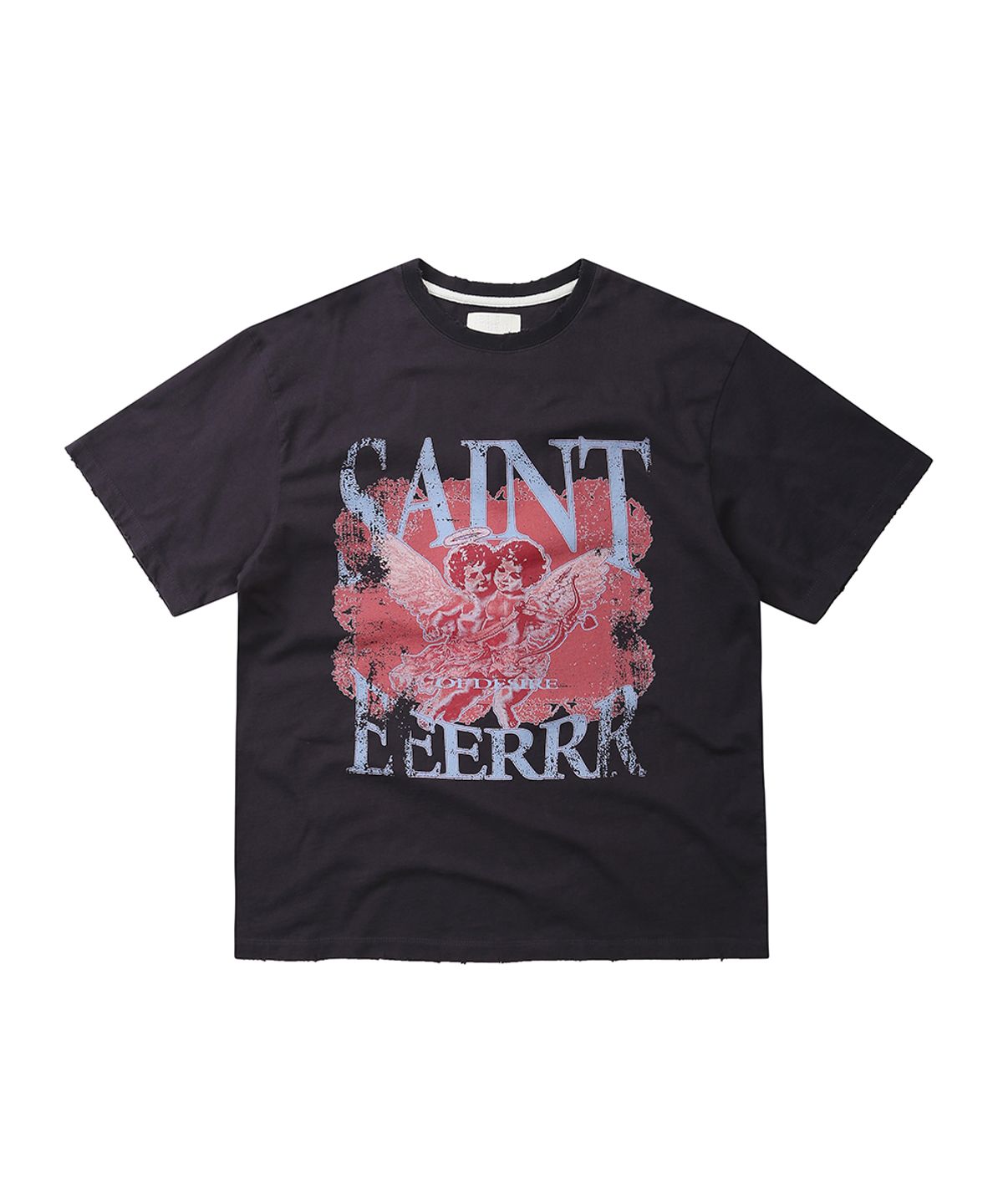 이이이알알알(EEERRR) Saint cupid artwork overfit damaged washing t-shirt (Charcoal)