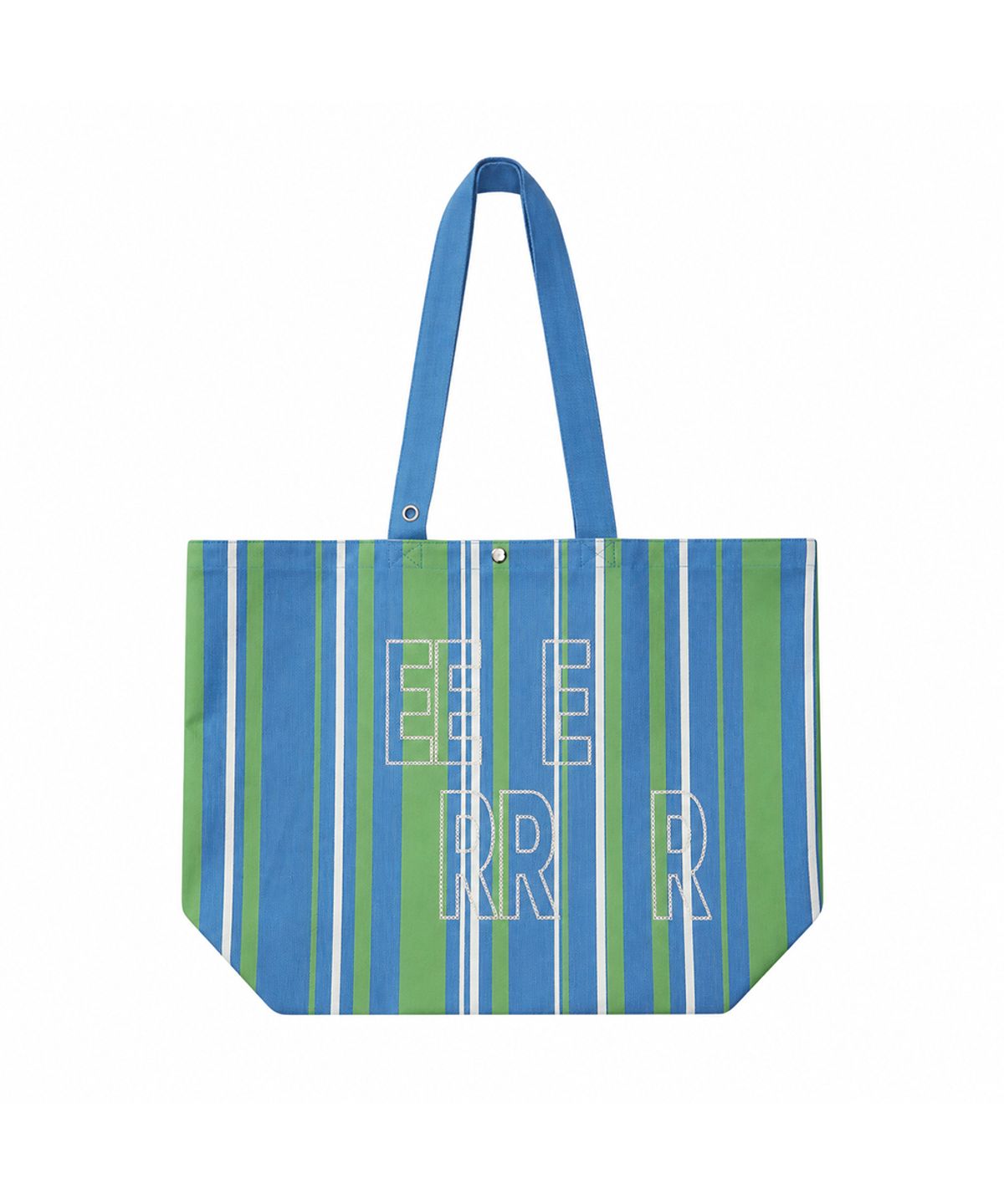 이이이알알알(EEERRR) Weekend warrior stripe embroid canvas tote-bag (Blue green)