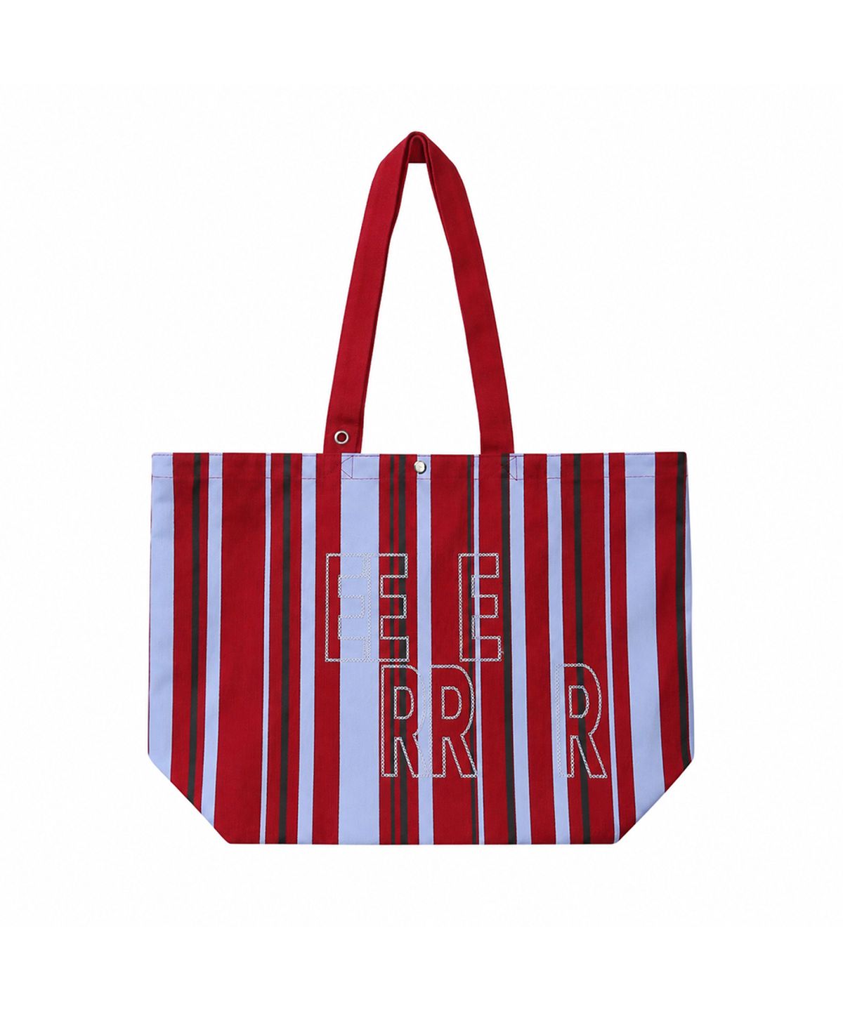 이이이알알알(EEERRR) Weekend warrior stripe embroid canvas tote-bag (Red cyan)