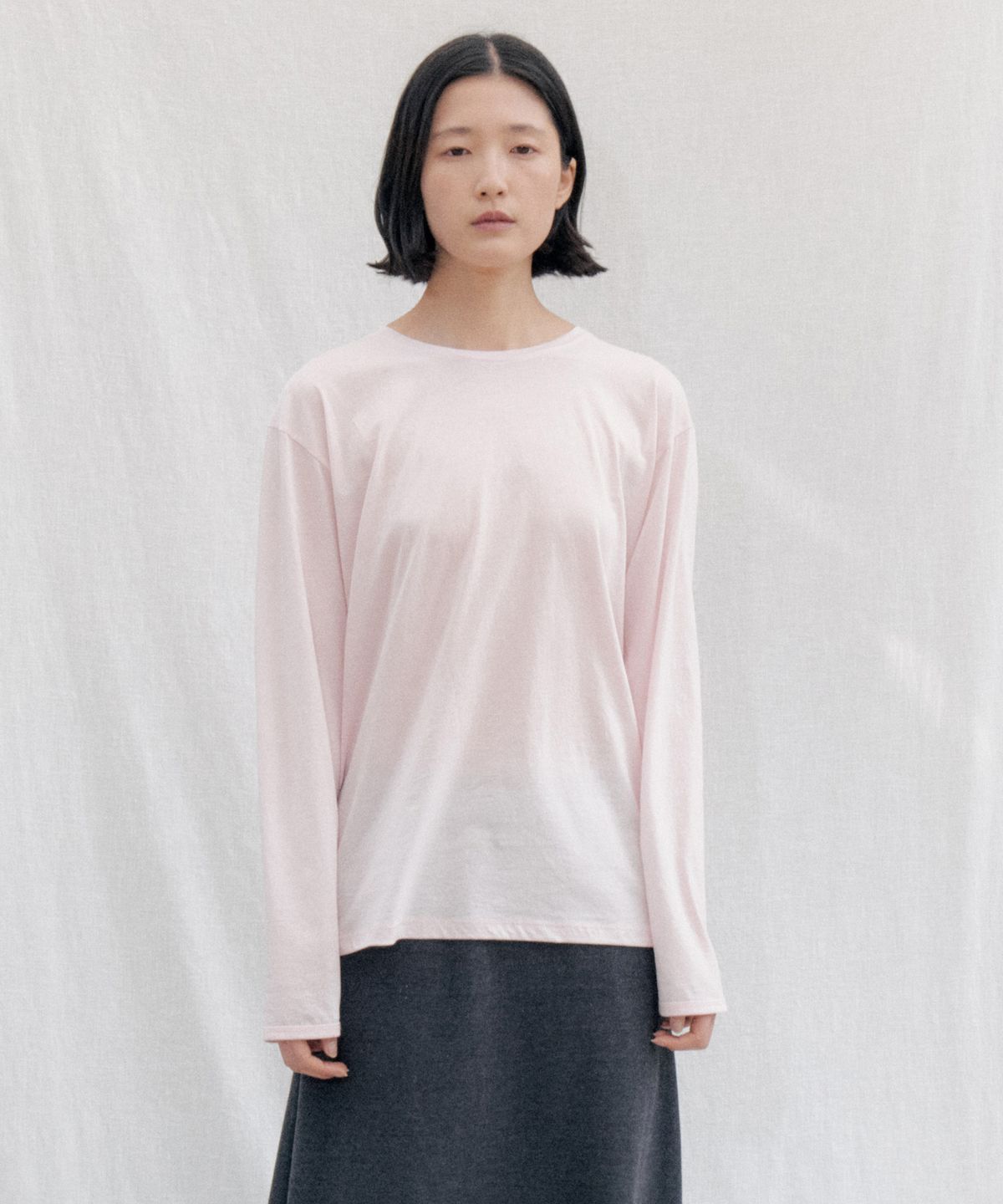 스텝어라운드(STEP AROUND) Loose Fit Cotton Long Sleeve Tee_LIGHT PINK