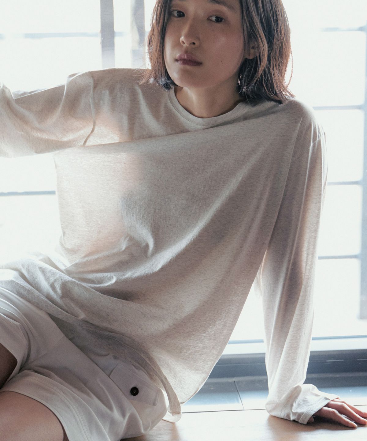 스텝어라운드(STEP AROUND) Loose Fit Cotton Long Sleeve Tee_OATMEAL
