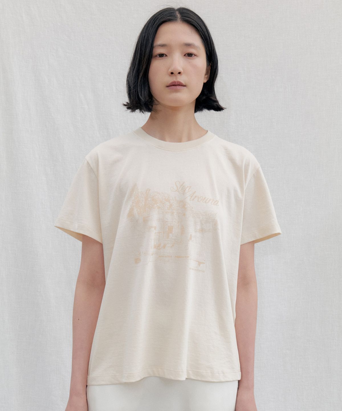 스텝어라운드(STEP AROUND) Prague park graphic Tee_CREAM