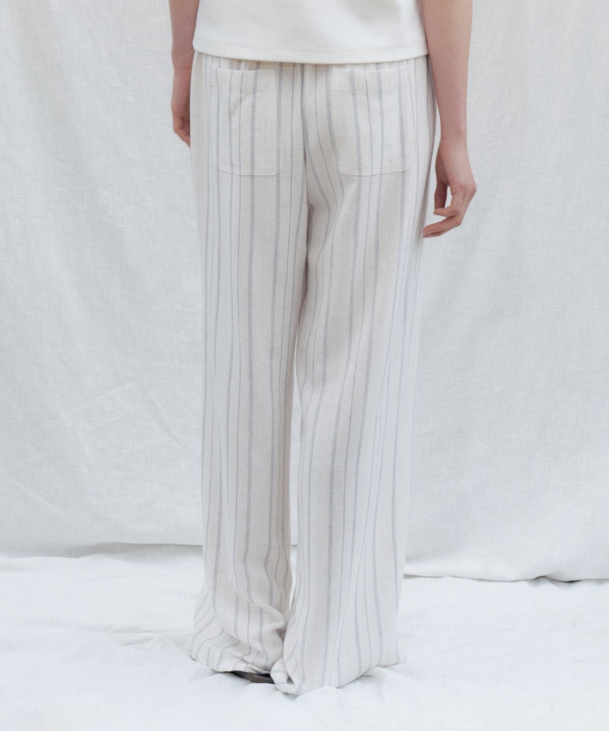 스텝어라운드(STEP AROUND) Linen Stripe Easy Banding Pants_OATMEAL