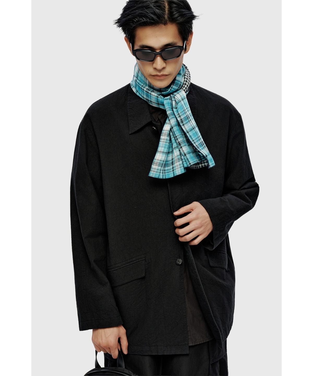 유스(YOUTH) Two Sided Check Scarf - Blue