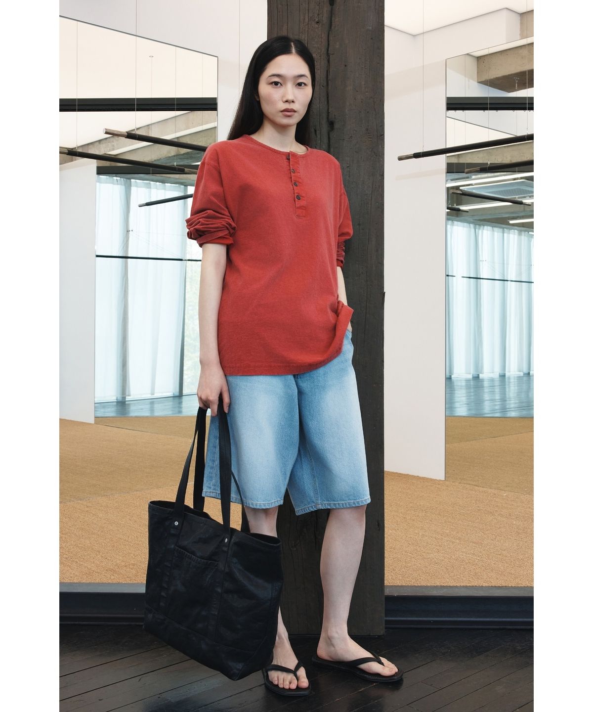유스(YOUTH) Straight Half Denim Pants - Light Blue