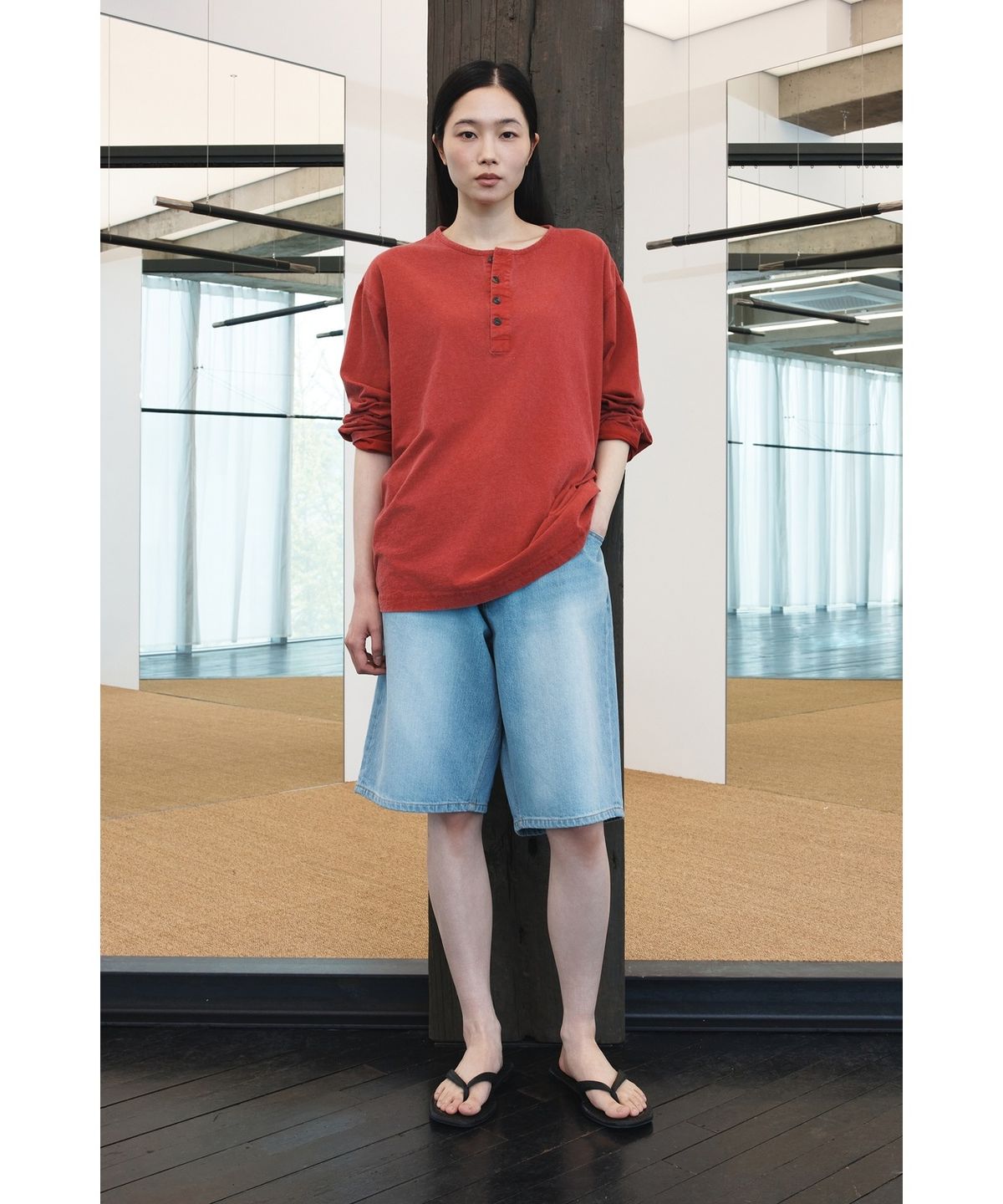 유스(YOUTH) Straight Half Denim Pants - Light Blue