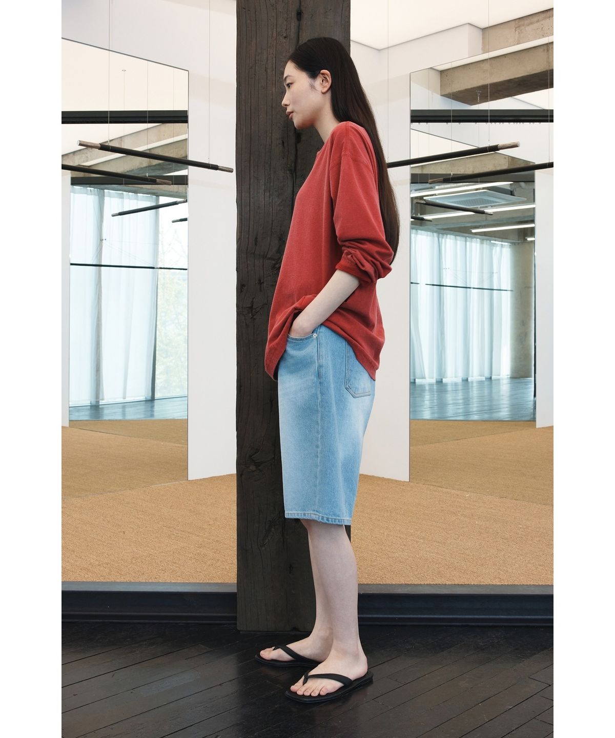 유스(YOUTH) Straight Half Denim Pants - Light Blue