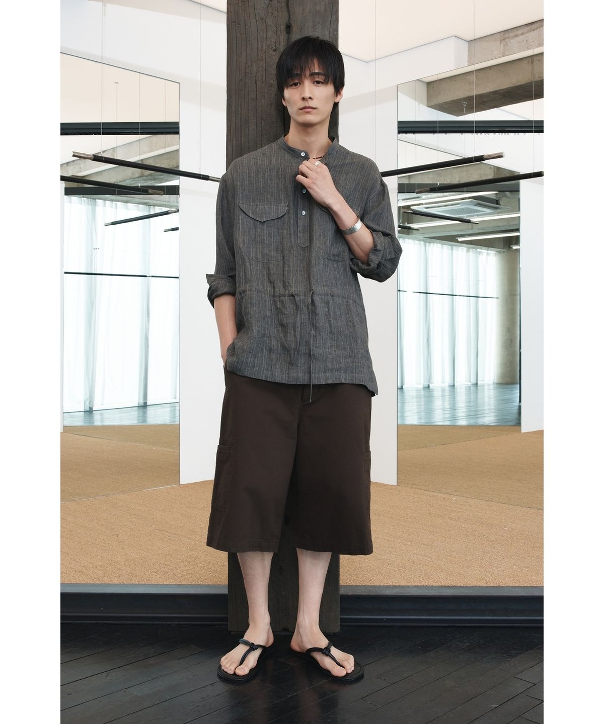 유스(YOUTH) Cinch Back Wide Half Pants - Brown