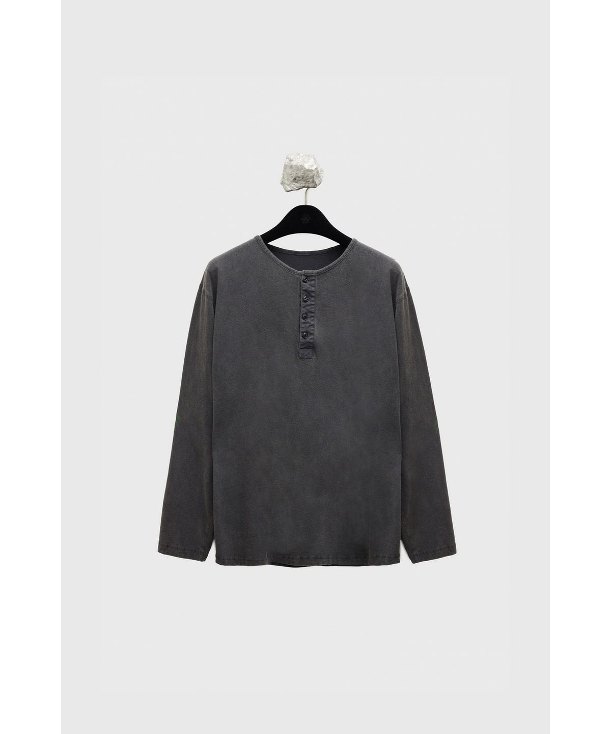 유스(YOUTH) Garment Dyed Henley Neck L/S T-shirt - Charcoal Grey
