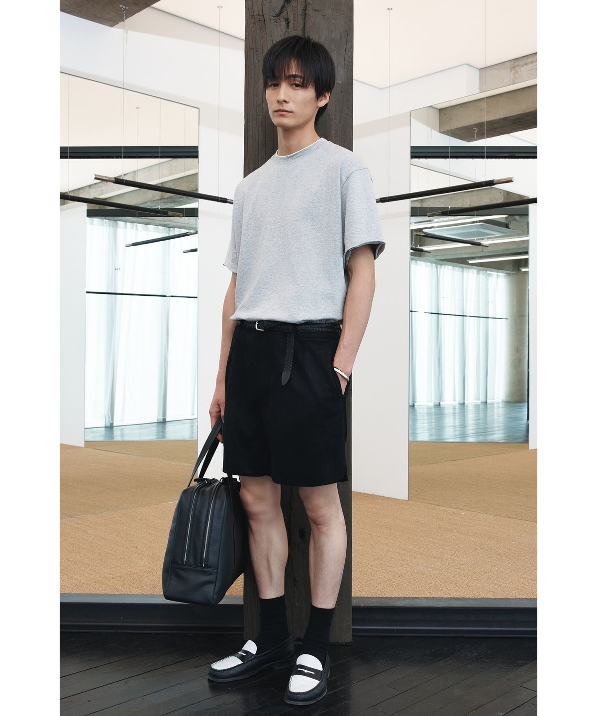 유스(YOUTH) Cut-off Layered H/S T-shirt - Melange Grey