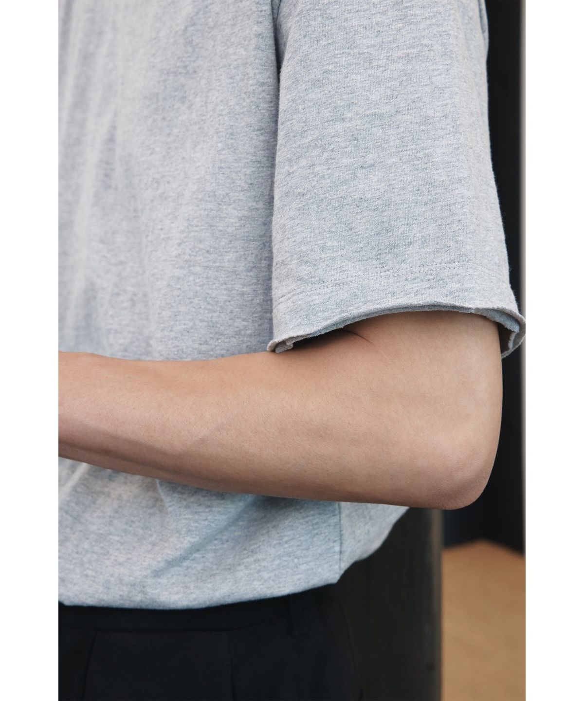 유스(YOUTH) Cut-off Layered H/S T-shirt - Melange Grey
