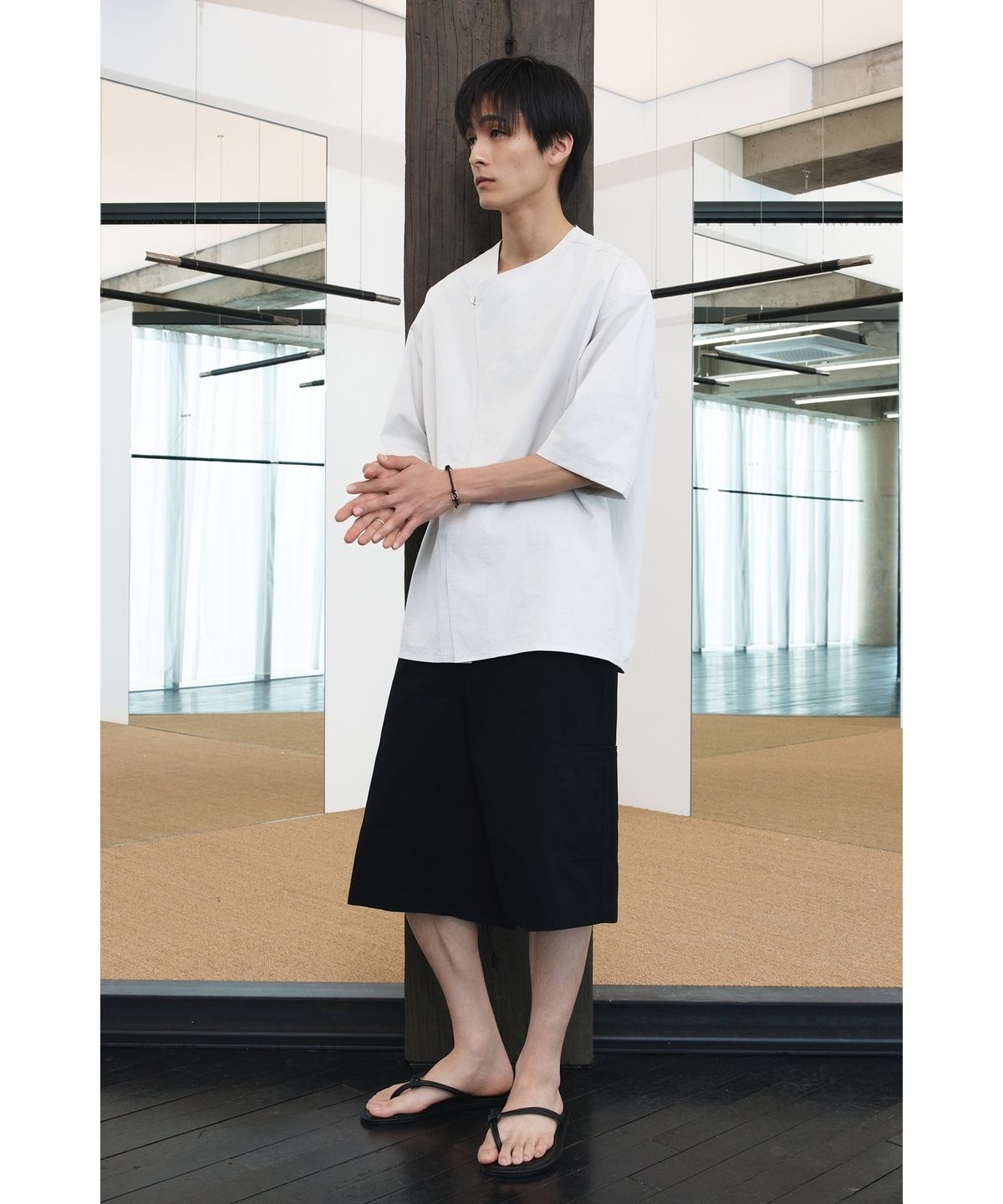 유스(YOUTH) Oblique Half Shirt - Light Grey