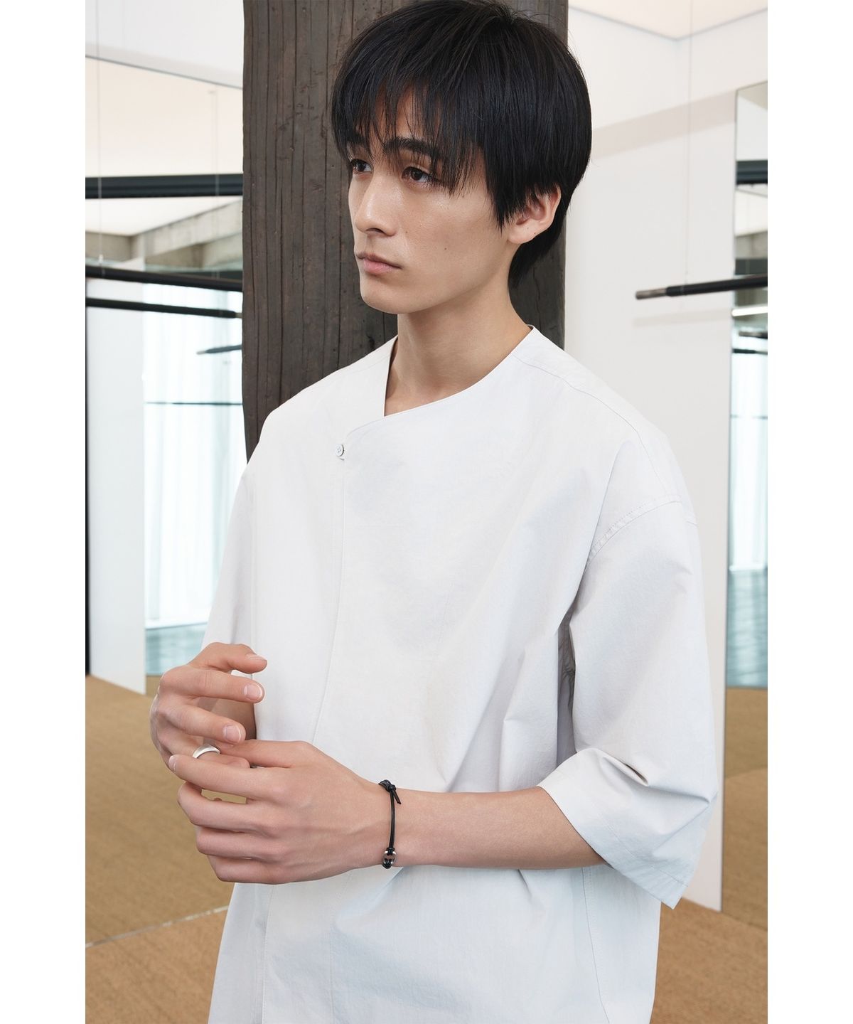 유스(YOUTH) Oblique Half Shirt - Light Grey