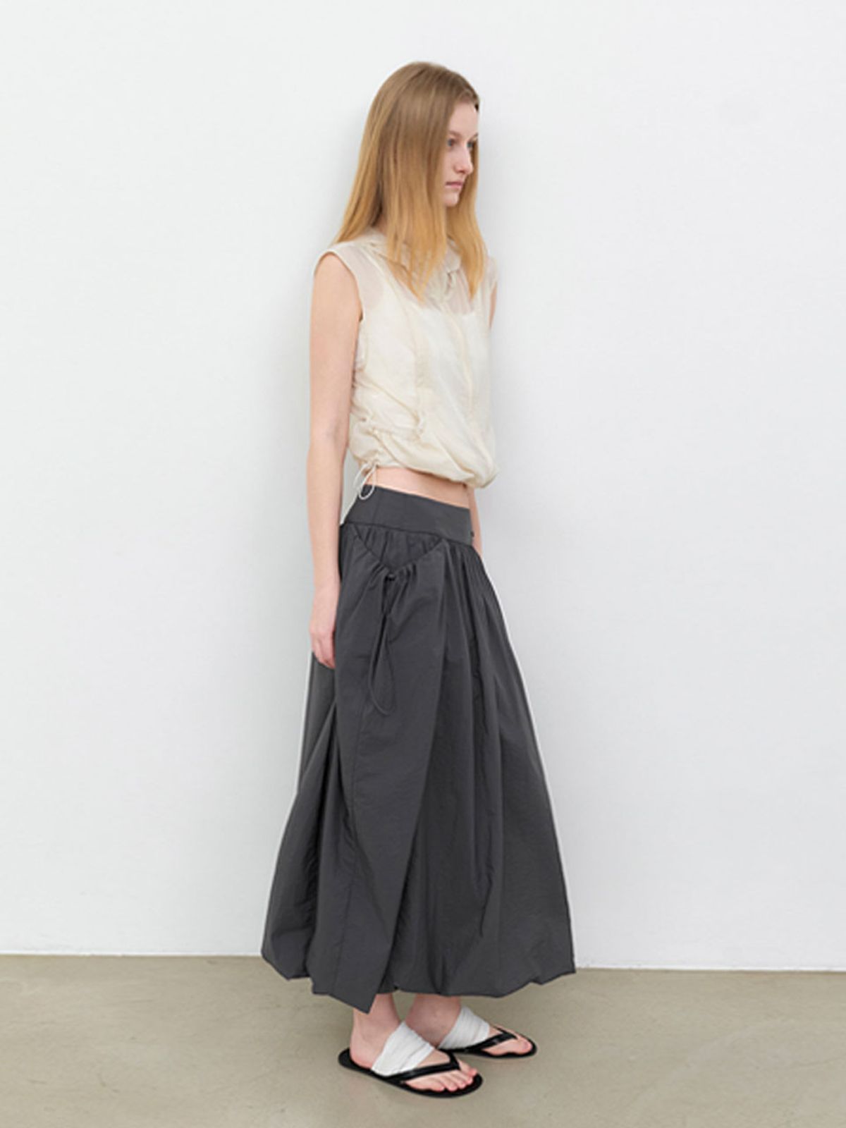 아틀리에 나인(ATELIER NAIN) YU NYLON SHIRRING HOODY VEST (VT-0286)