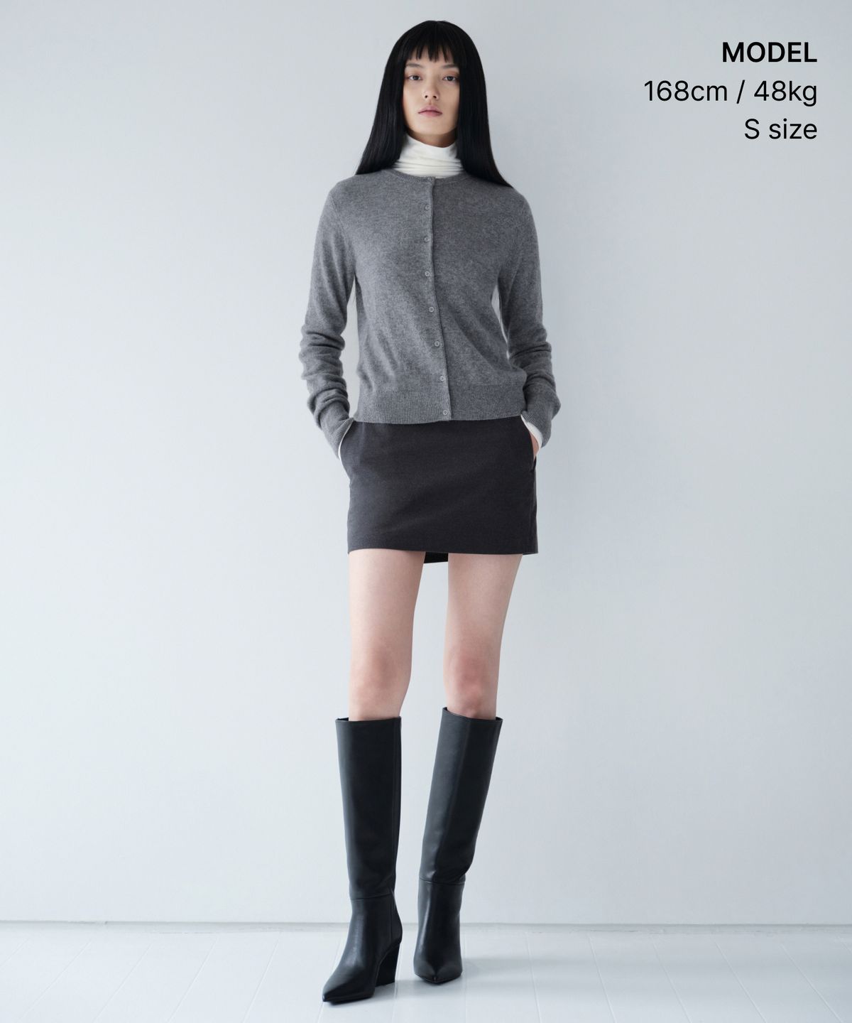 무신사 스탠다드 우먼(MUSINSA STANDARD WOMAN) [플러스] 우먼즈 캐시미어 100 라운드 넥 가디건 [미디엄 그레이]