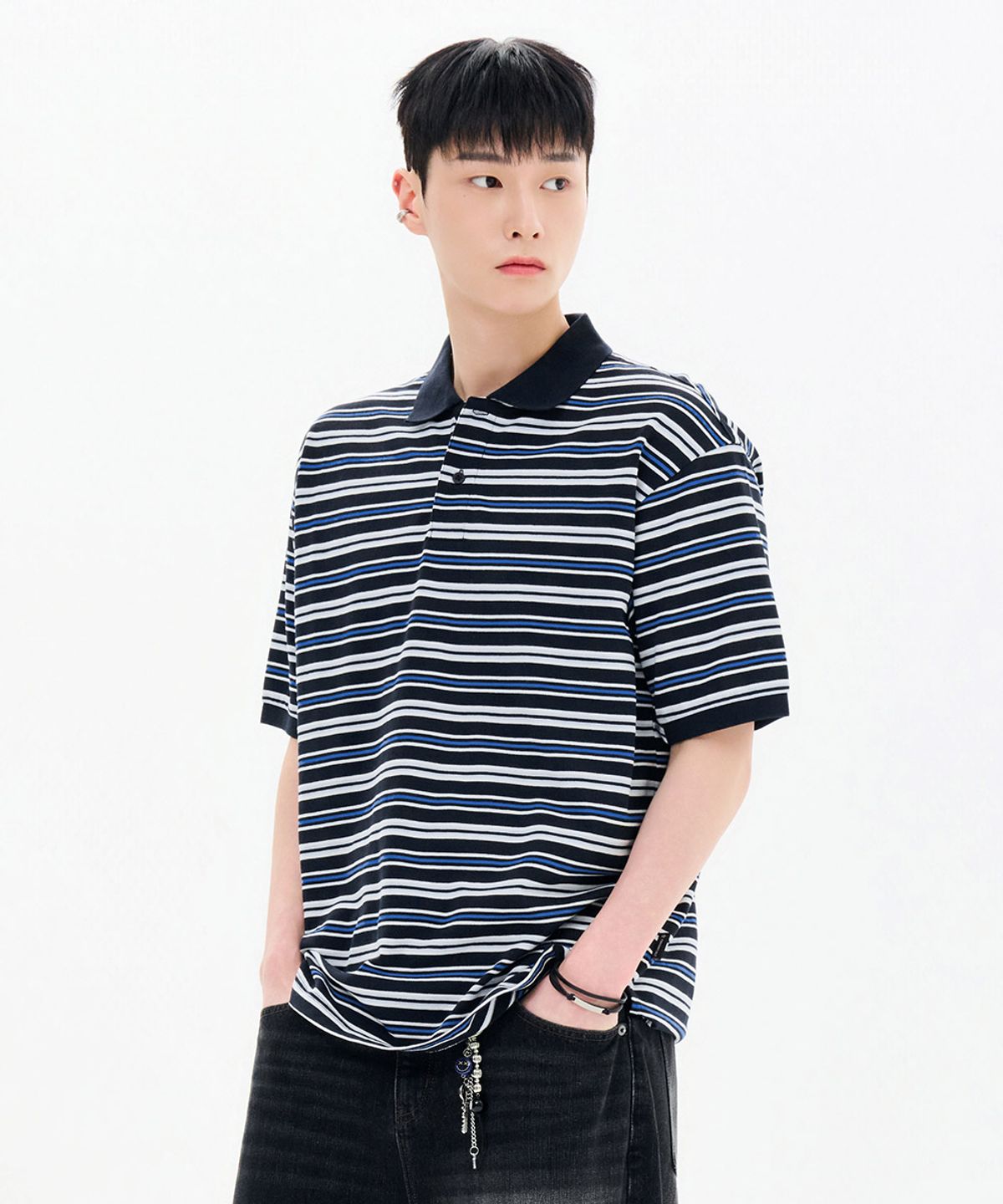 체이스컬트(CHASECULT) 남성 스트라이프 반팔 카라 티셔츠-FBRK5712D04