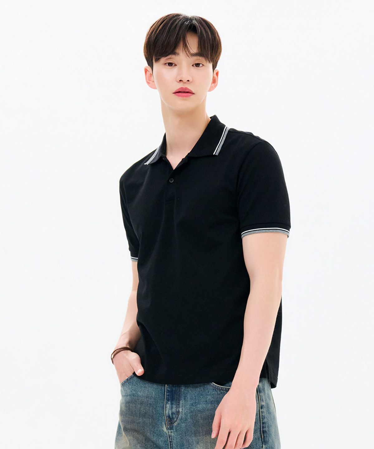 체이스컬트(CHASECULT) 공용 팁 배색 쿨 카라 반팔 티셔츠-FBZU5701D03