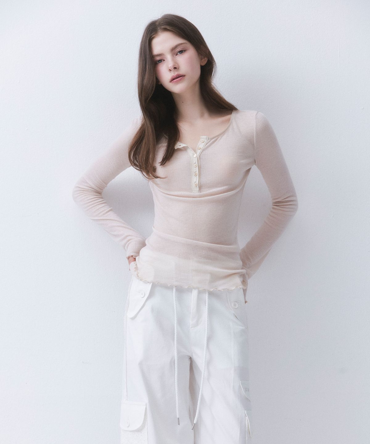 더티스(THETIS) SHEER LACE BUTTON T-SHIRT_TT6S204LS