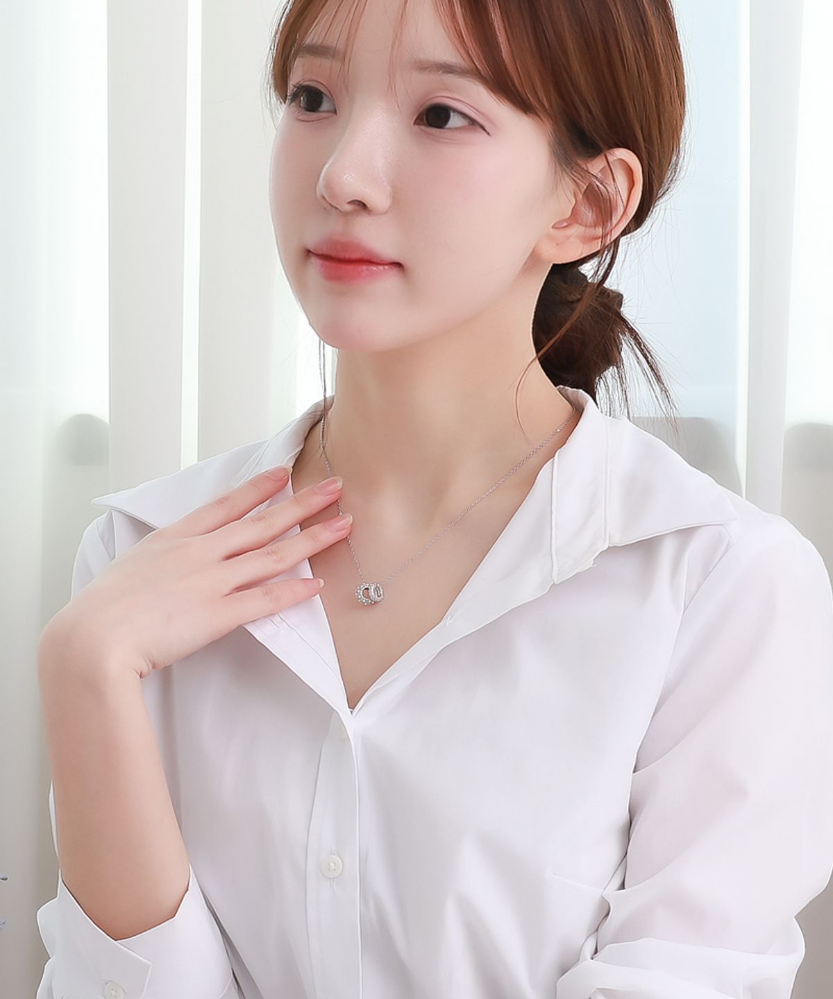 블랑시에르(BLANCIER) 모데론듀오 BL261N1271 큐빅 볼 더블 참 체인 여자 목걸이