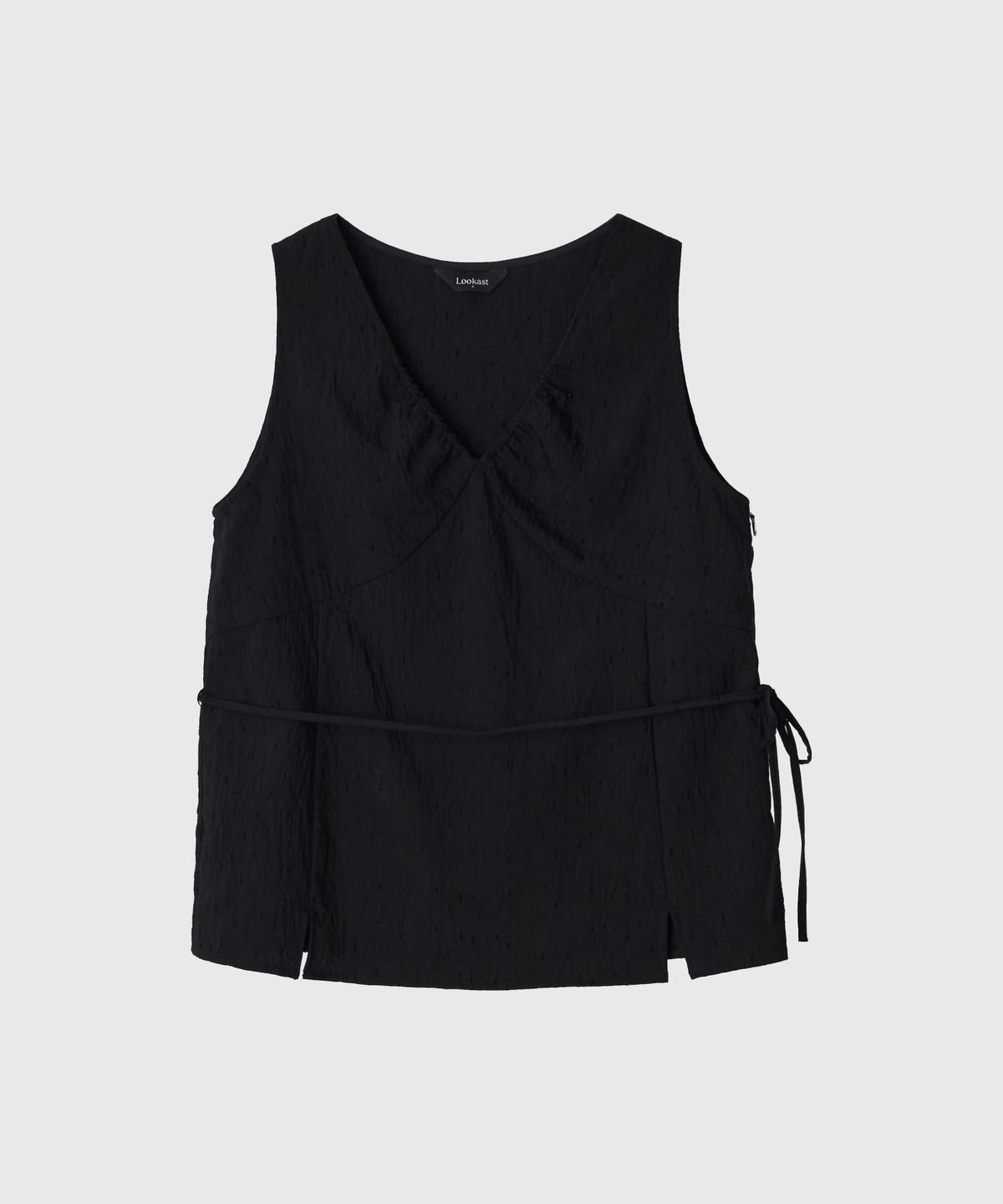 룩캐스트(LOOKAST) 루시 시어 브이넥 슬리브리스 블라우스_블랙 / LUCIE SHEER V-NECK SLEEVELESS BLOUSE_BLACK