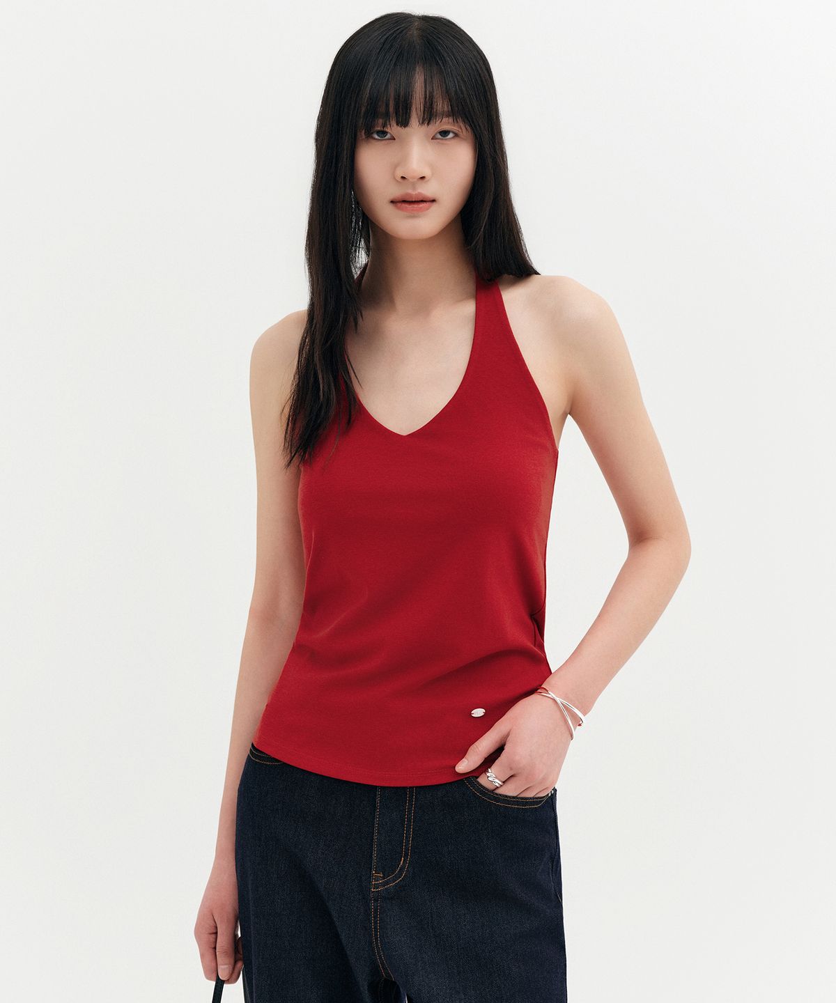 룩캐스트(LOOKAST) 아델 홀터넥 리브드 슬림 캡 탑 / ADELE HALTER RIBBED SLIM CAP TOP_4colors