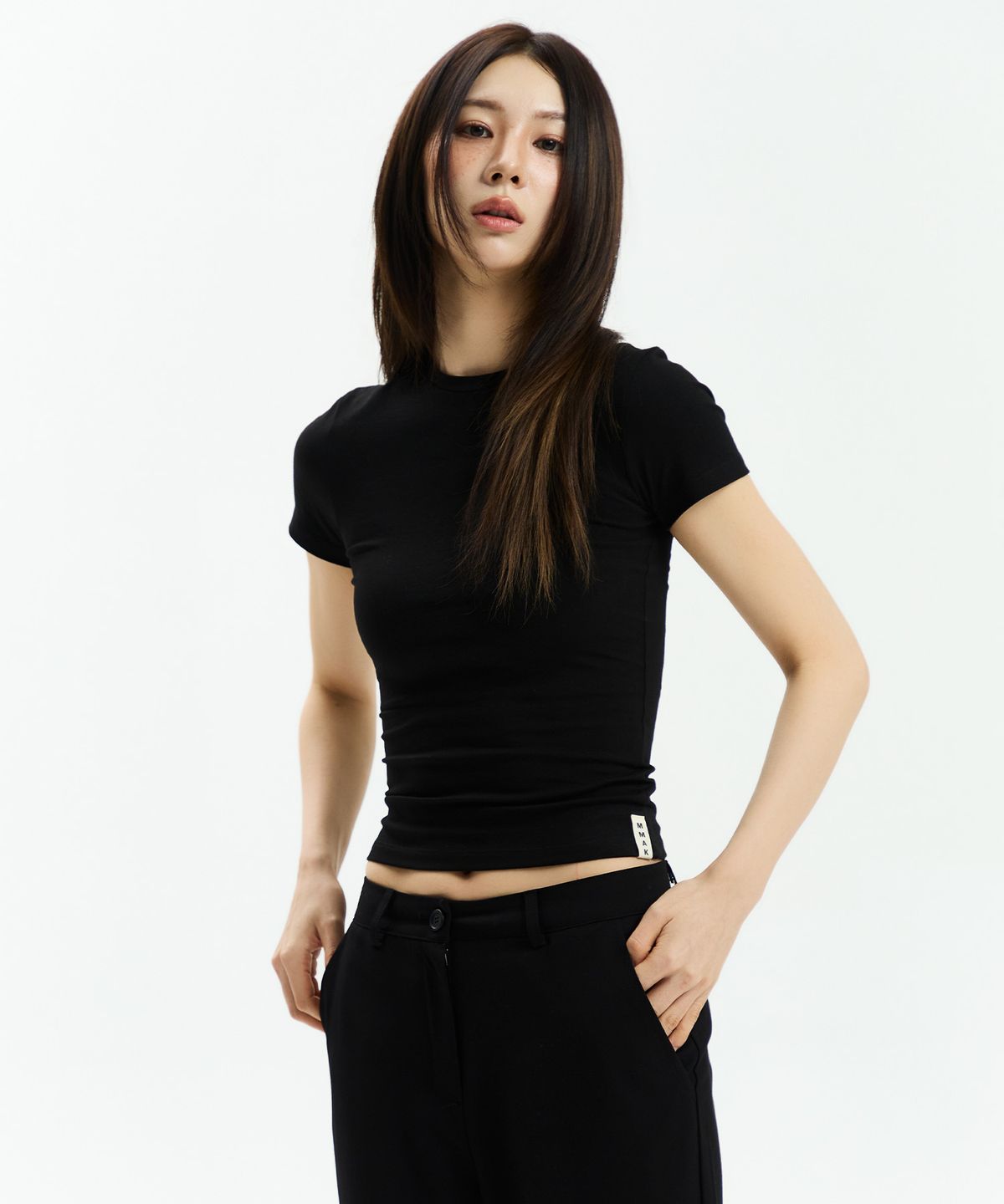 마끄(MMAK) 스판 슬림 반팔 티셔츠(BK)
