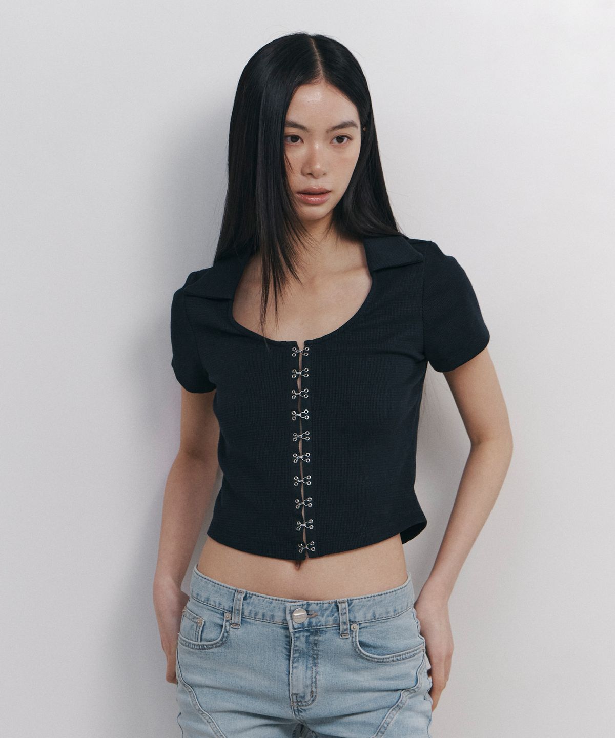 큐리티(CURETTY) C HOOK & EYE SLIM HALF TOP_NAVY