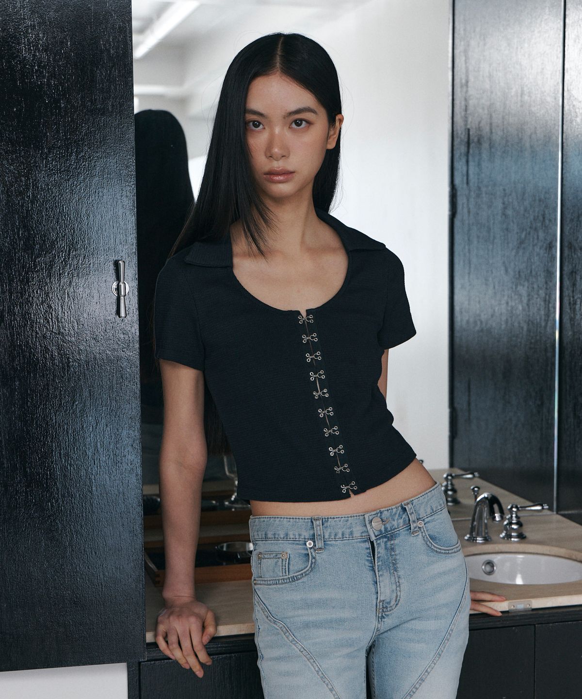 큐리티(CURETTY) C HOOK & EYE SLIM HALF TOP_NAVY
