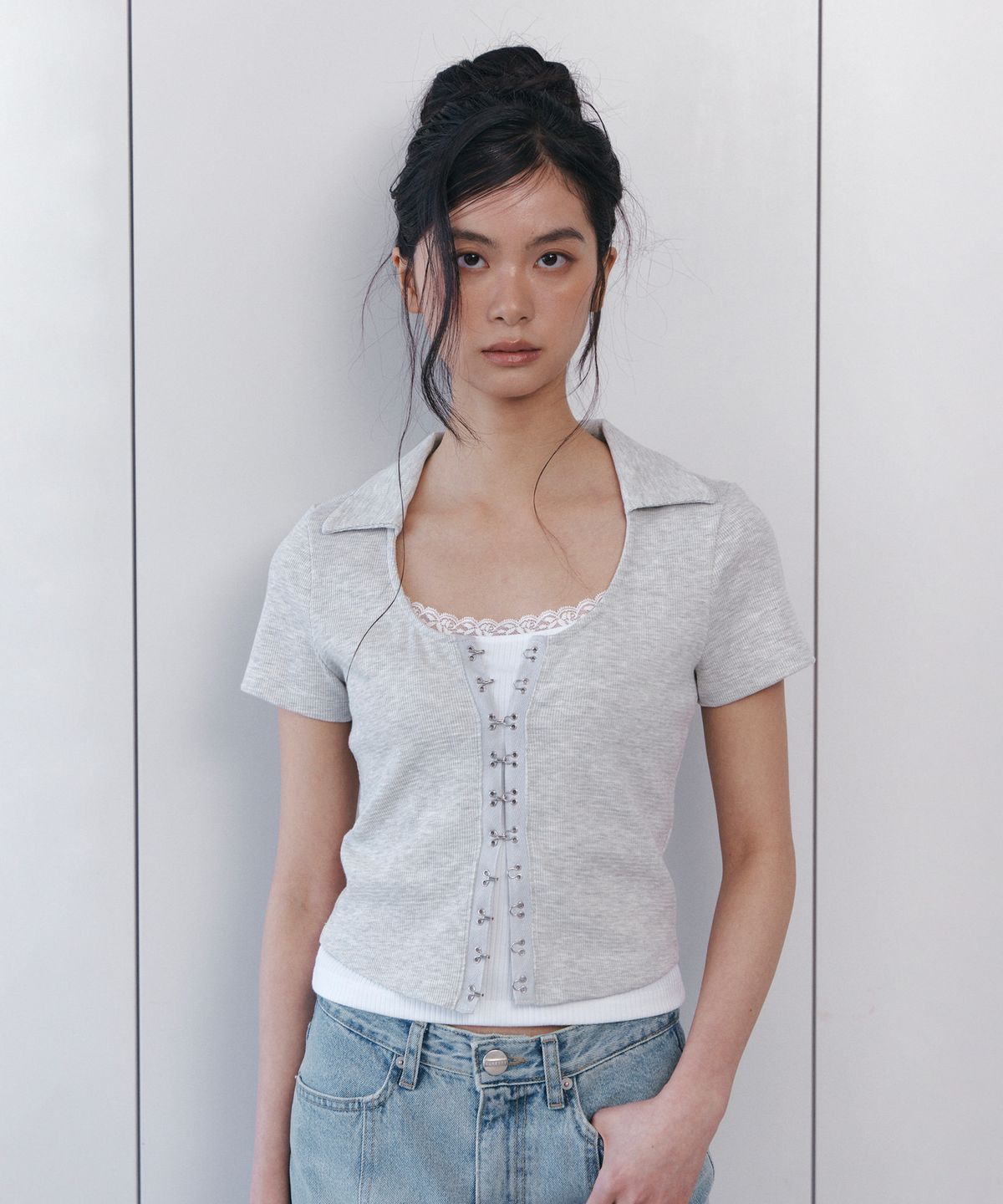 큐리티(CURETTY) C HOOK & EYE SLIM HALF TOP_LIGHT GREY