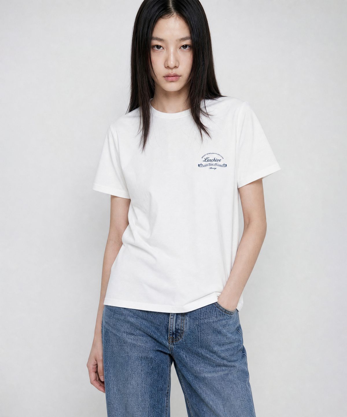 룩캐스트(LOOKAST) [UNISEX]리브 레터링 티셔츠_화이트 / RIV LETTERING T-SHIRT_WHITE