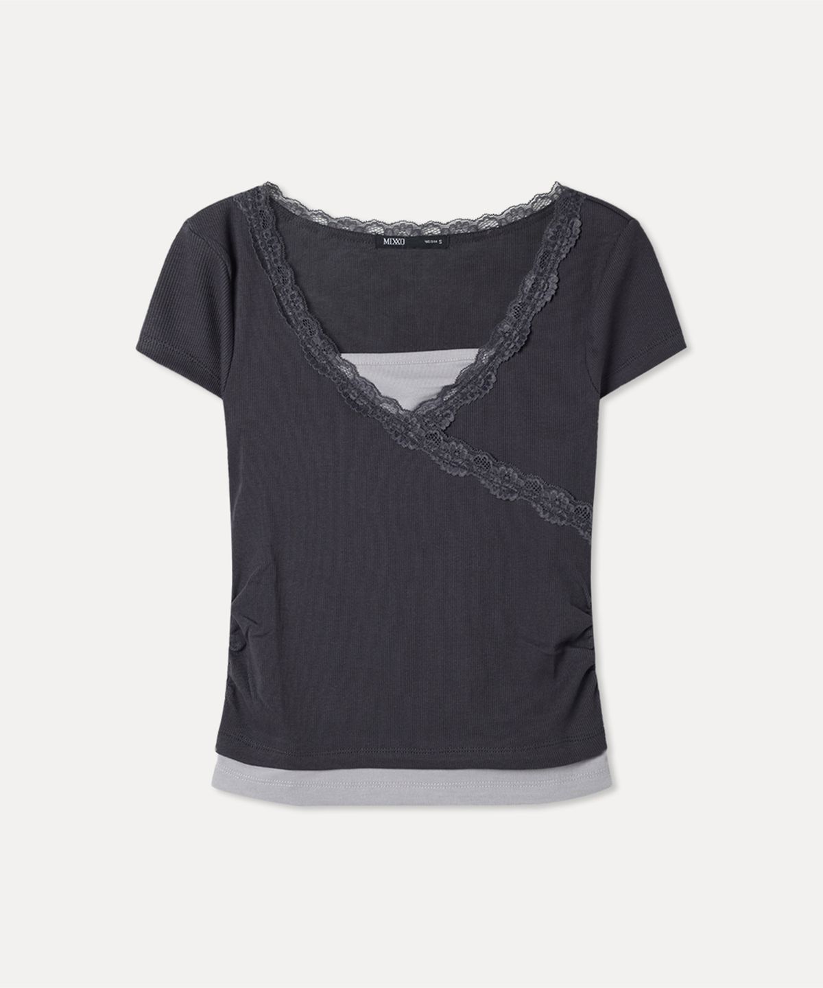 미쏘(MIXXO) 레이스 랩 반팔 티셔츠