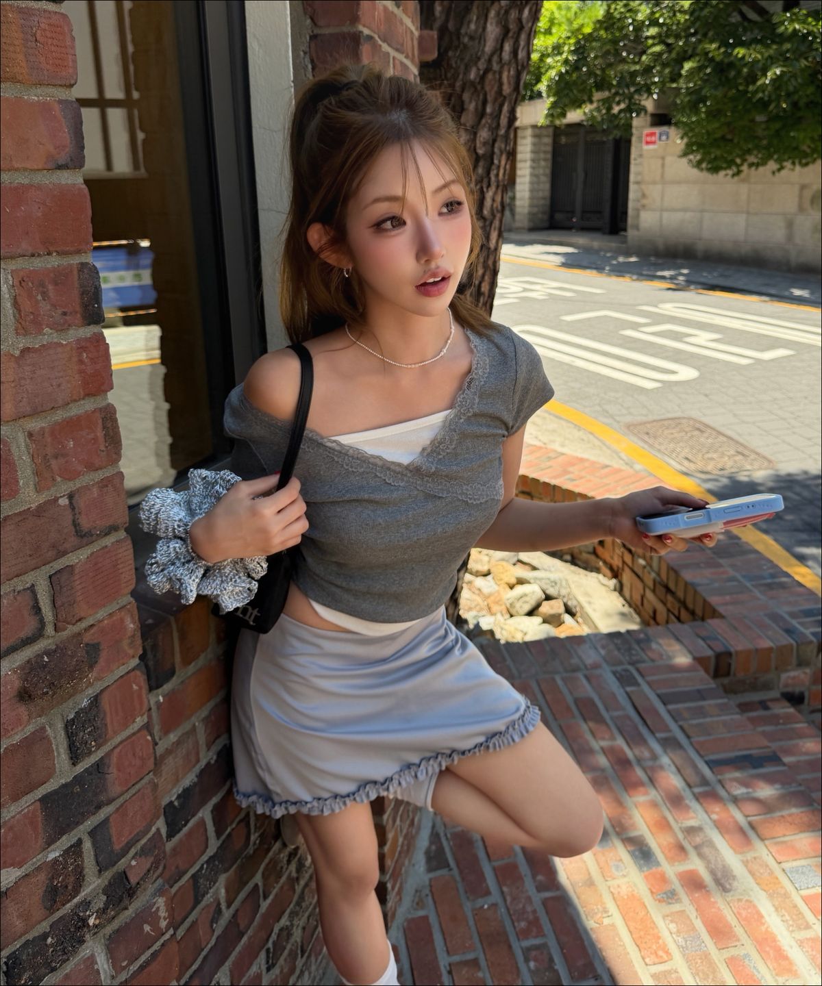 미쏘(MIXXO) 레이스 랩 반팔 티셔츠