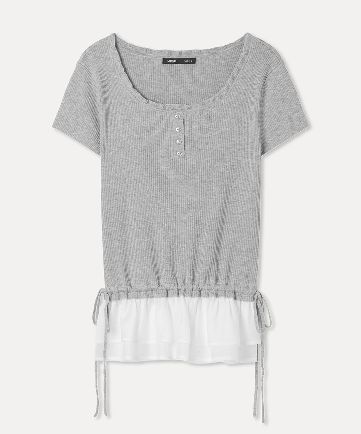 미쏘(MIXXO) 프릴 레이어드 반팔 니트 MIWKAG91QT