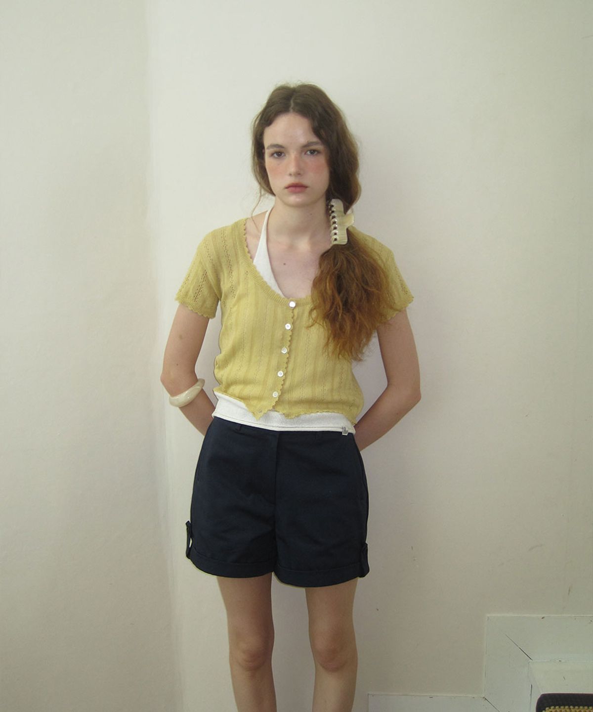 어패럴아카이브(APPAREL ARCHIVE) Olla skashi half Cardigan - Olive