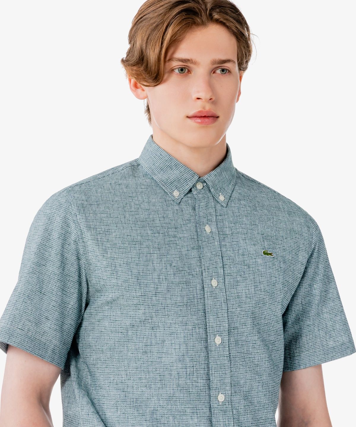 라코스테(LACOSTE) 남성 반팔 린넨 혼방 체크 셔츠 CH367E-56G 132