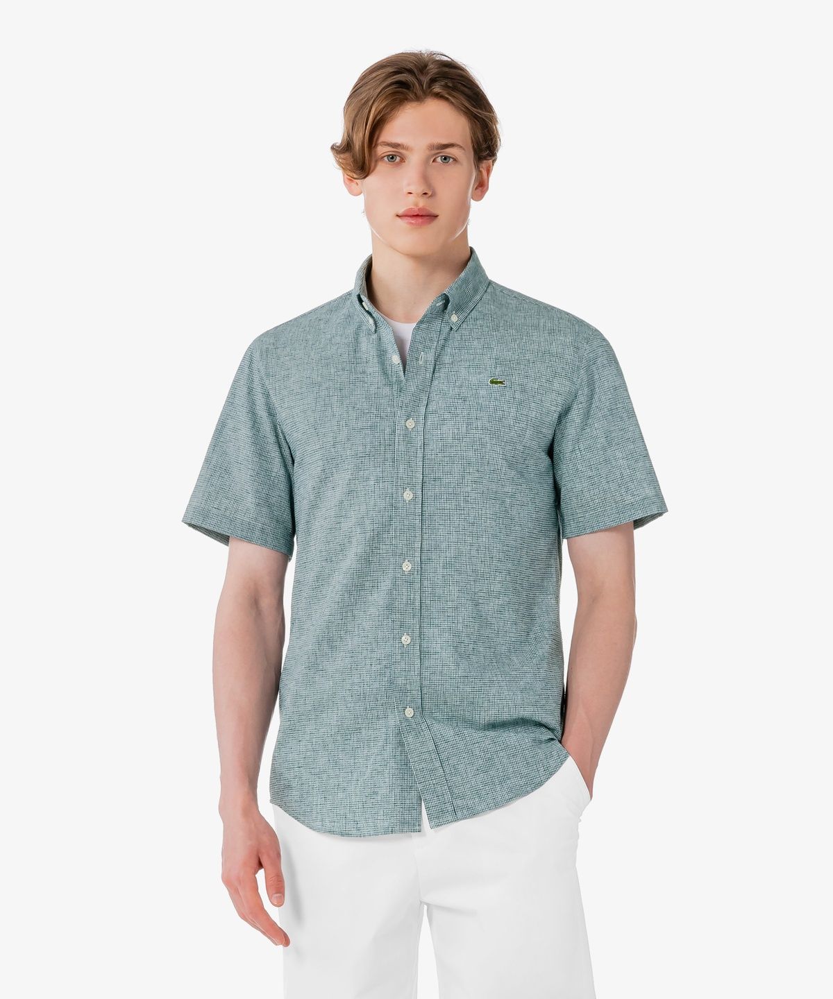 라코스테(LACOSTE) 남성 반팔 린넨 혼방 체크 셔츠 CH367E-56G 132