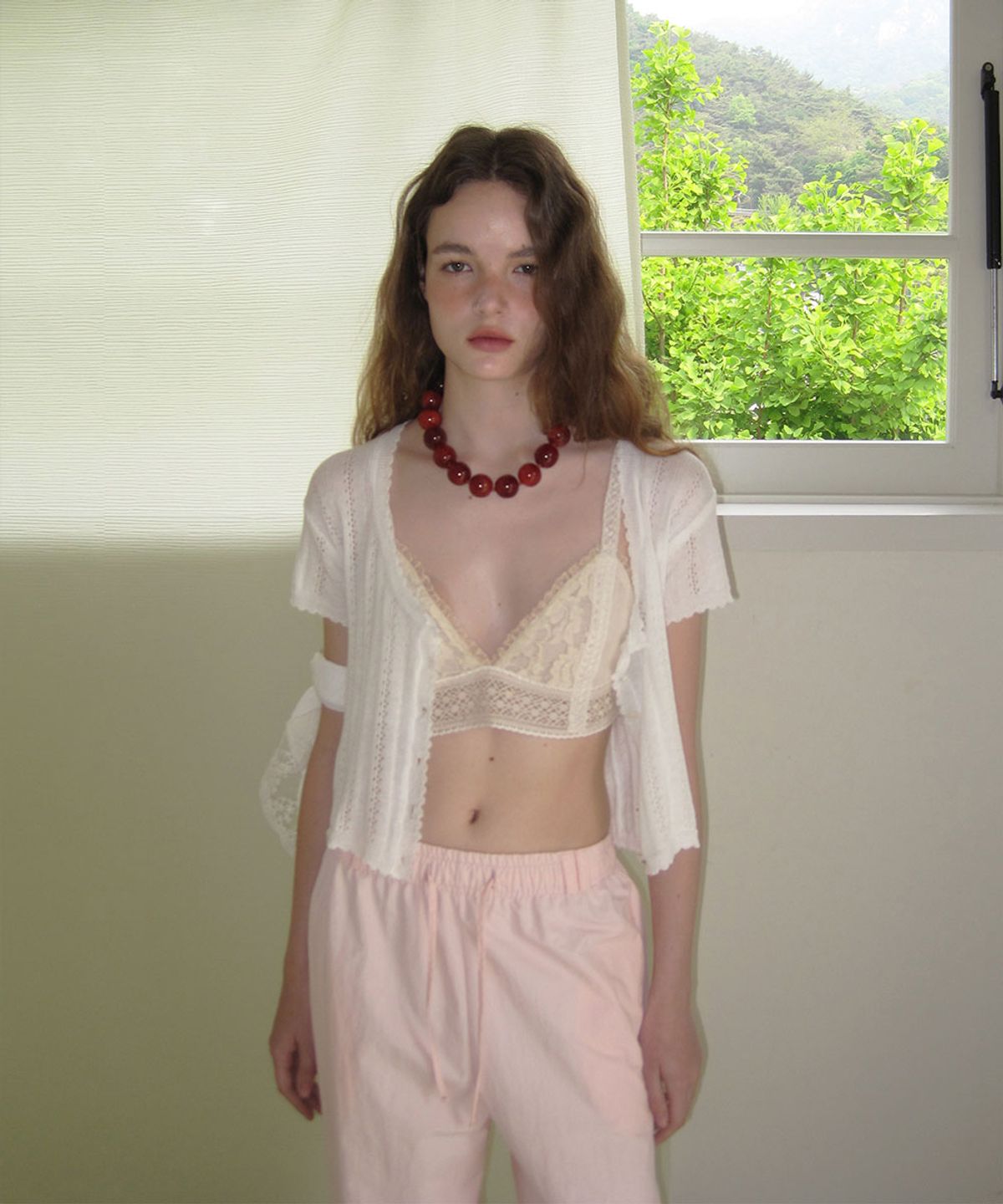 어패럴아카이브(APPAREL ARCHIVE) Olla skashi half Cardigan - Ivory