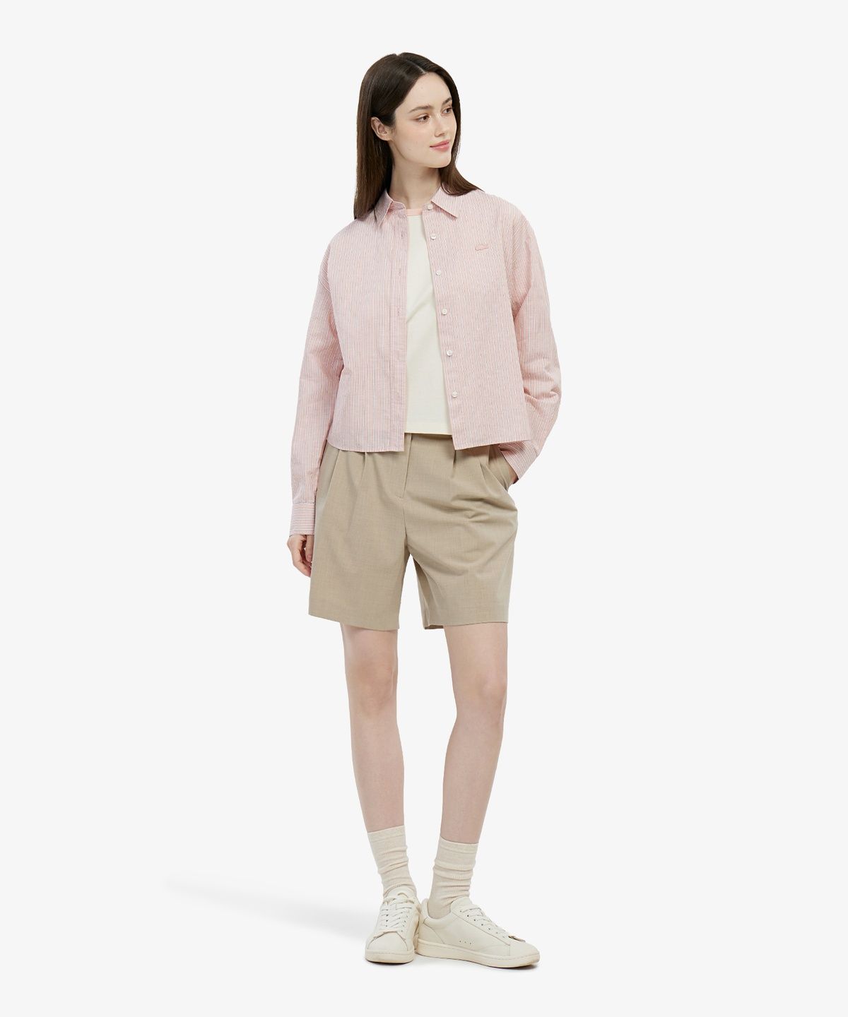 라코스테(LACOSTE) 여성 코튼 린넨 크롭 셔츠 CF006E-56G UI2