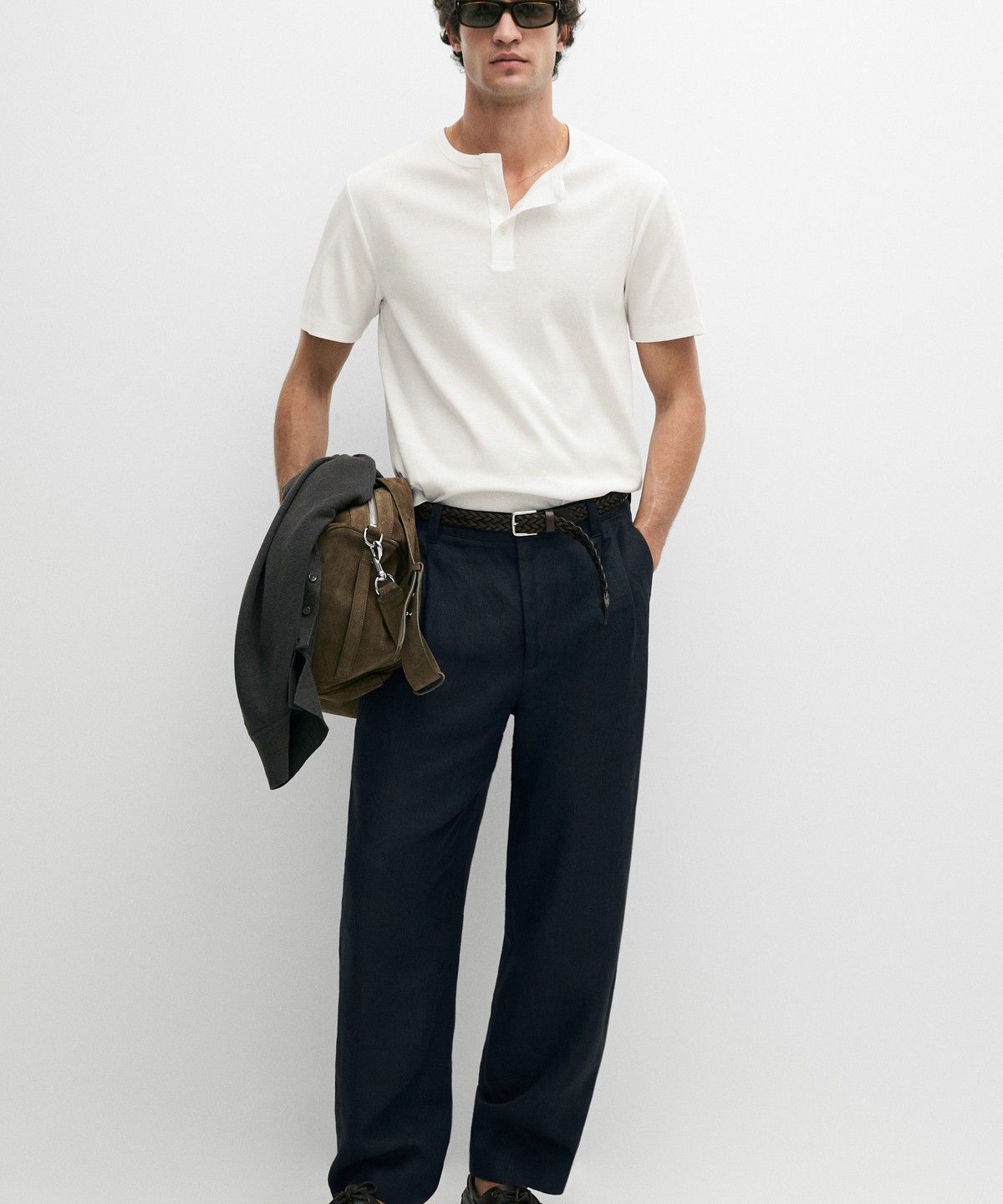 마시모두띠(MASSIMO DUTTI) 100% 코튼 헨리넥 티셔츠