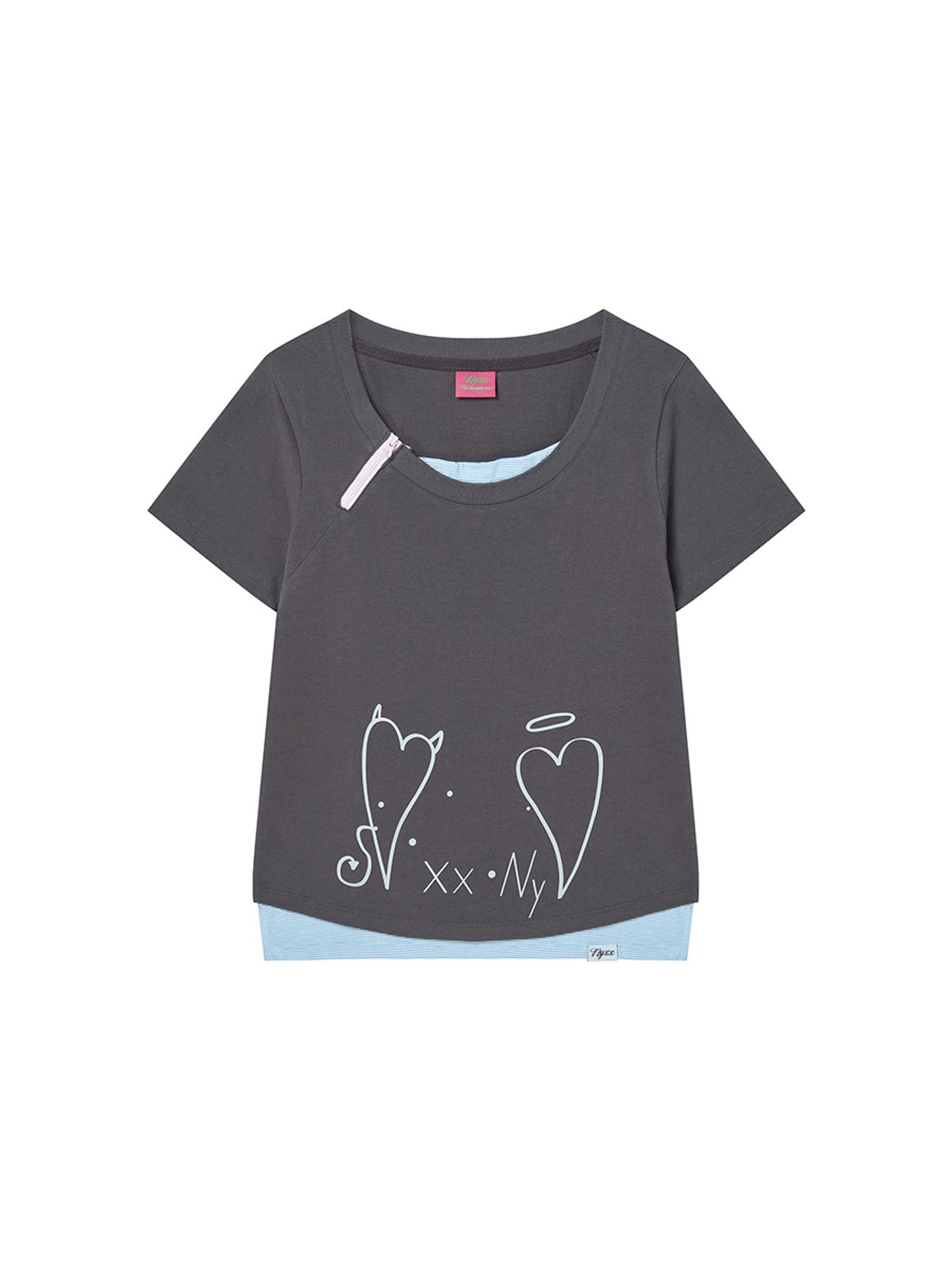 엔와이엑스엑스(NYXX) ZIPPER HEART TEE CHARCOAL