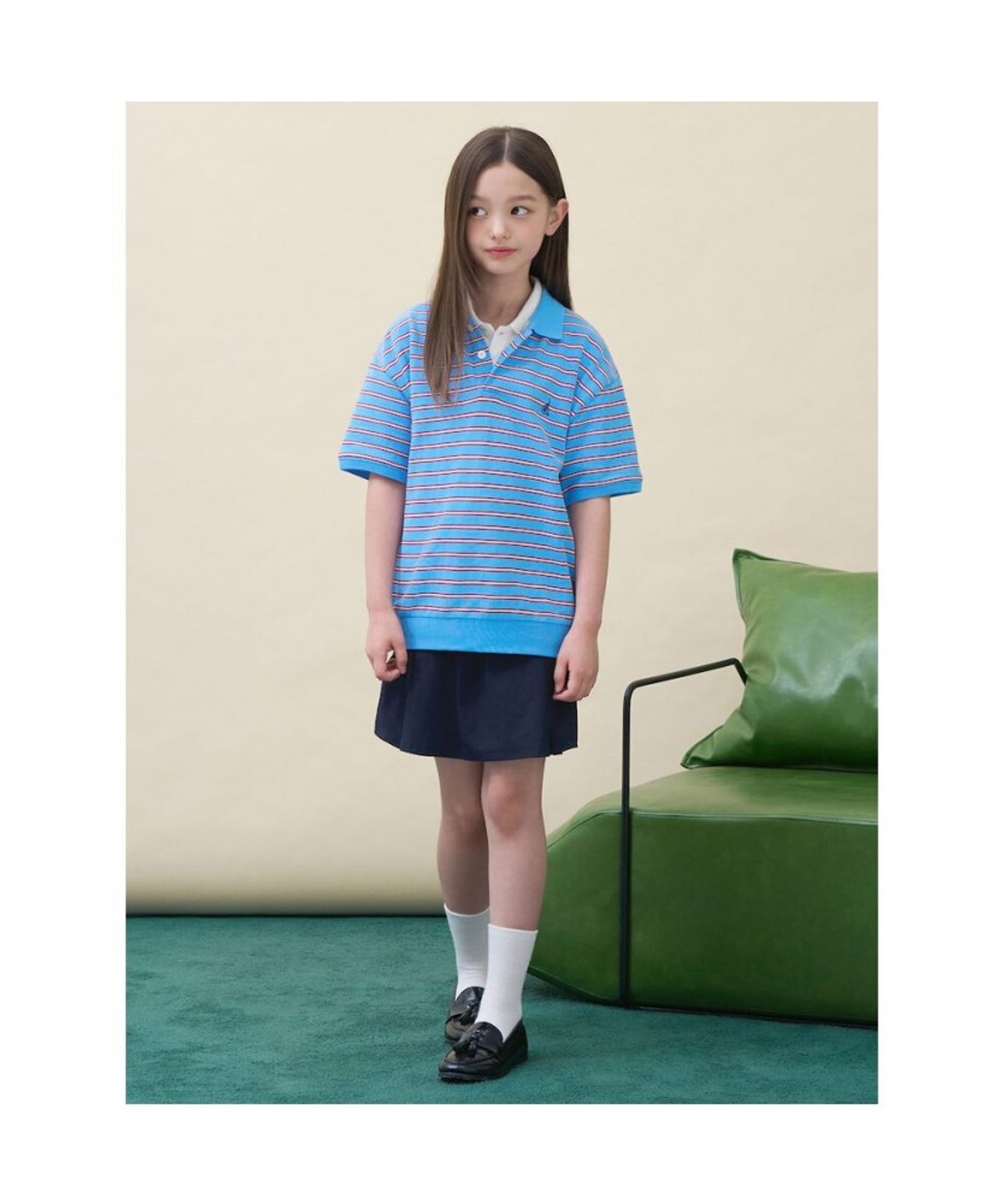 빈폴 키즈(BEANPOLE KIDS) 사토리얼 스트라이프 티카라 반소매 티셔츠 - 스카이 블루 (BI6442U09Q)