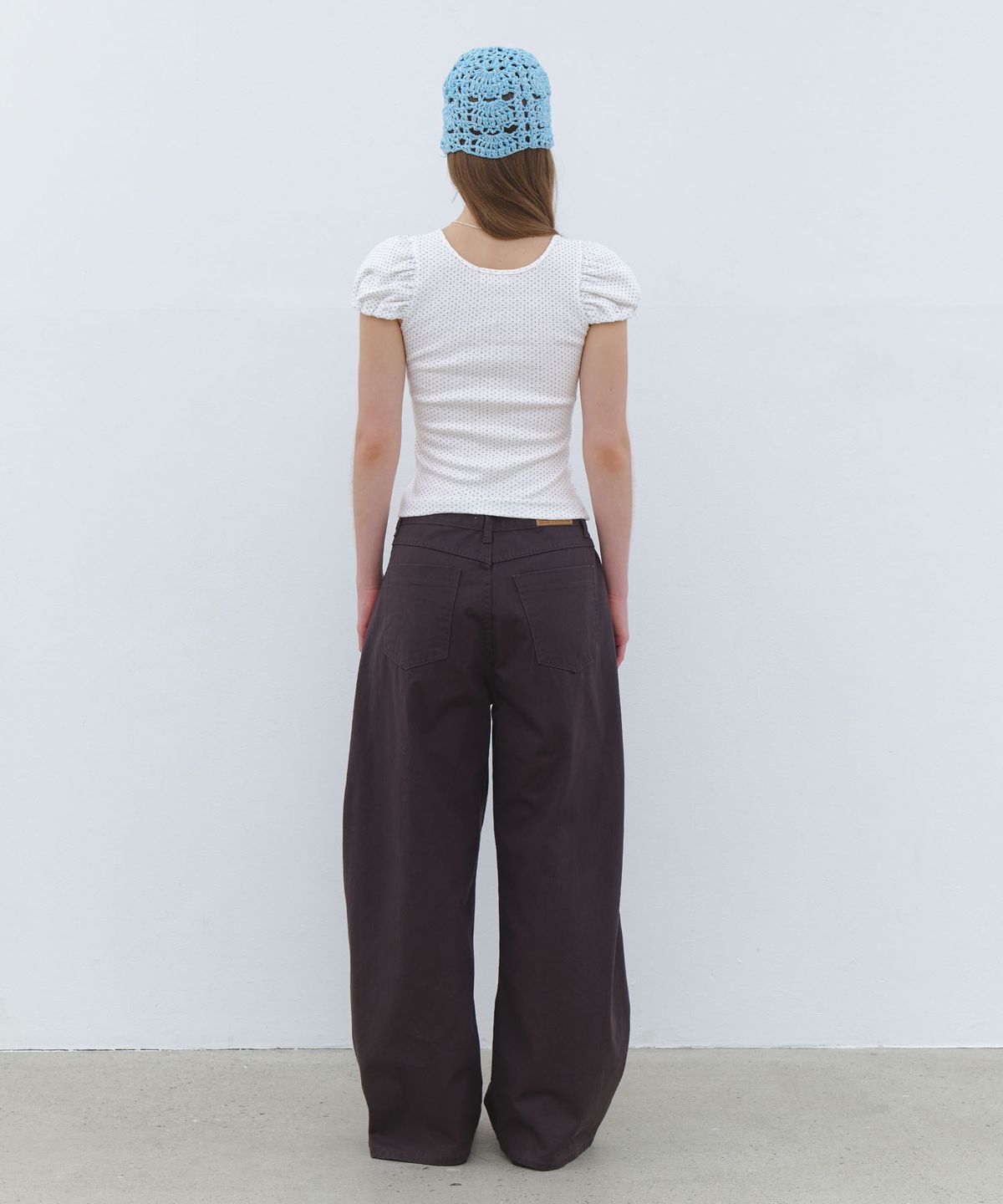 클루니(CLUNY) Volume Curved Wide Cotton Pants - brown
